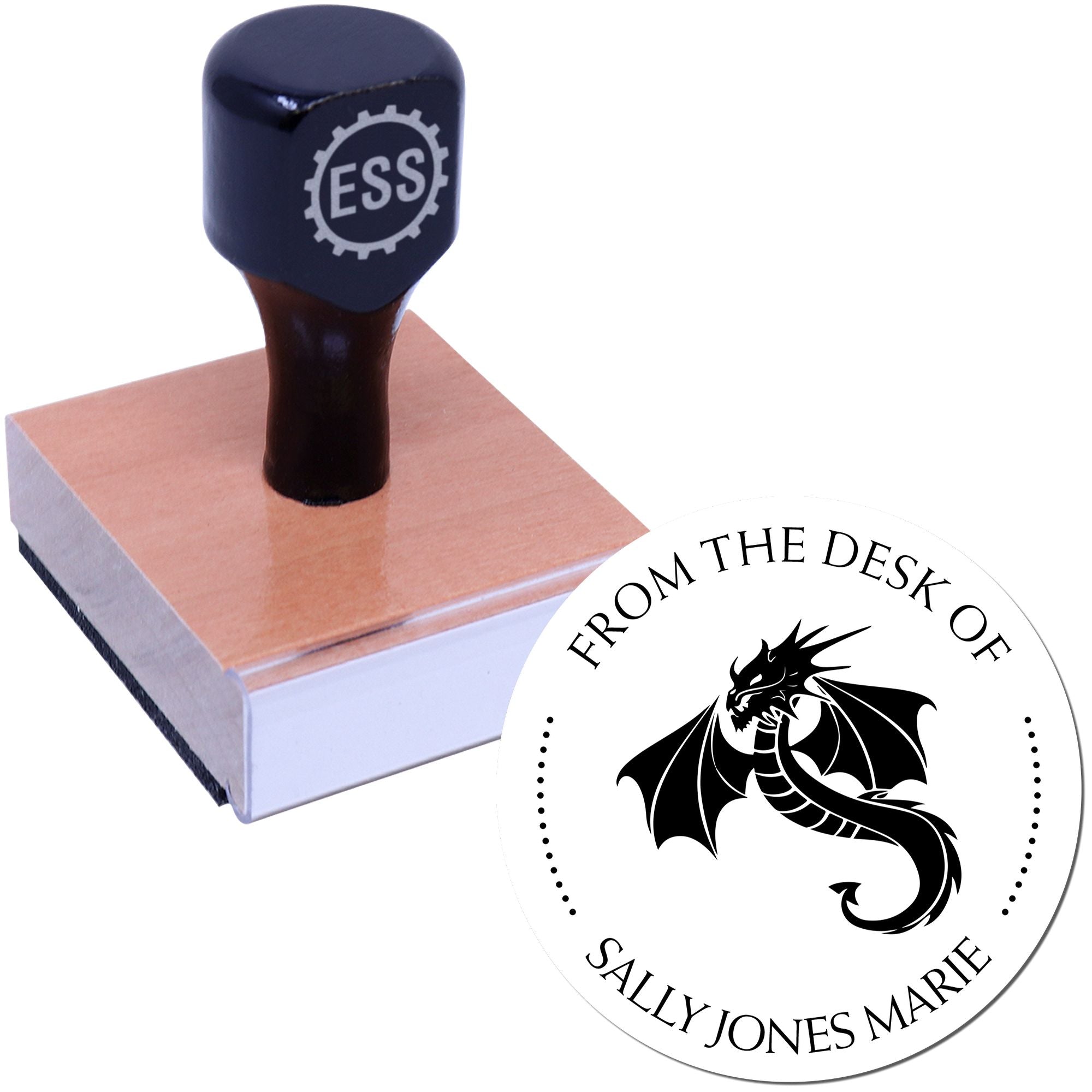 Wood Handle Serpentine Dragon Custom Book Library Stamp - Engineer Seal Stamps