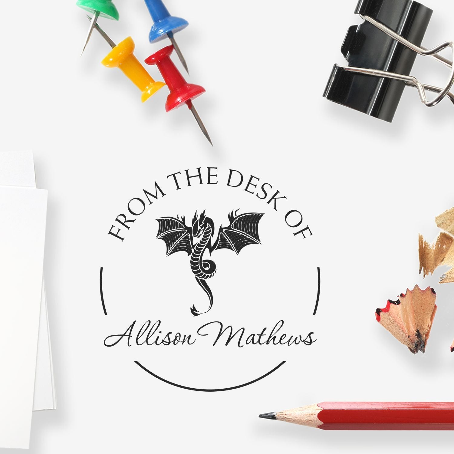 PSI Pre-Inked Scaled Dragon Custom Made Personal Library Stamp - Engineer Seal Stamps