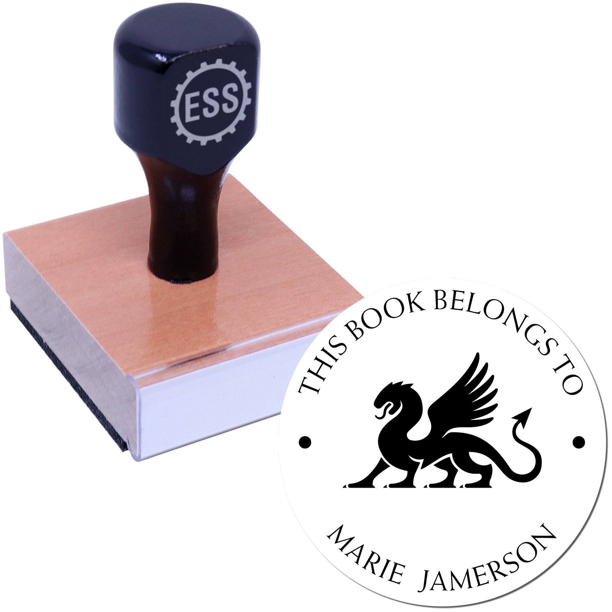 Wood Handle Monstrous Dragon Custom Book Name Stamp - Engineer Seal Stamps