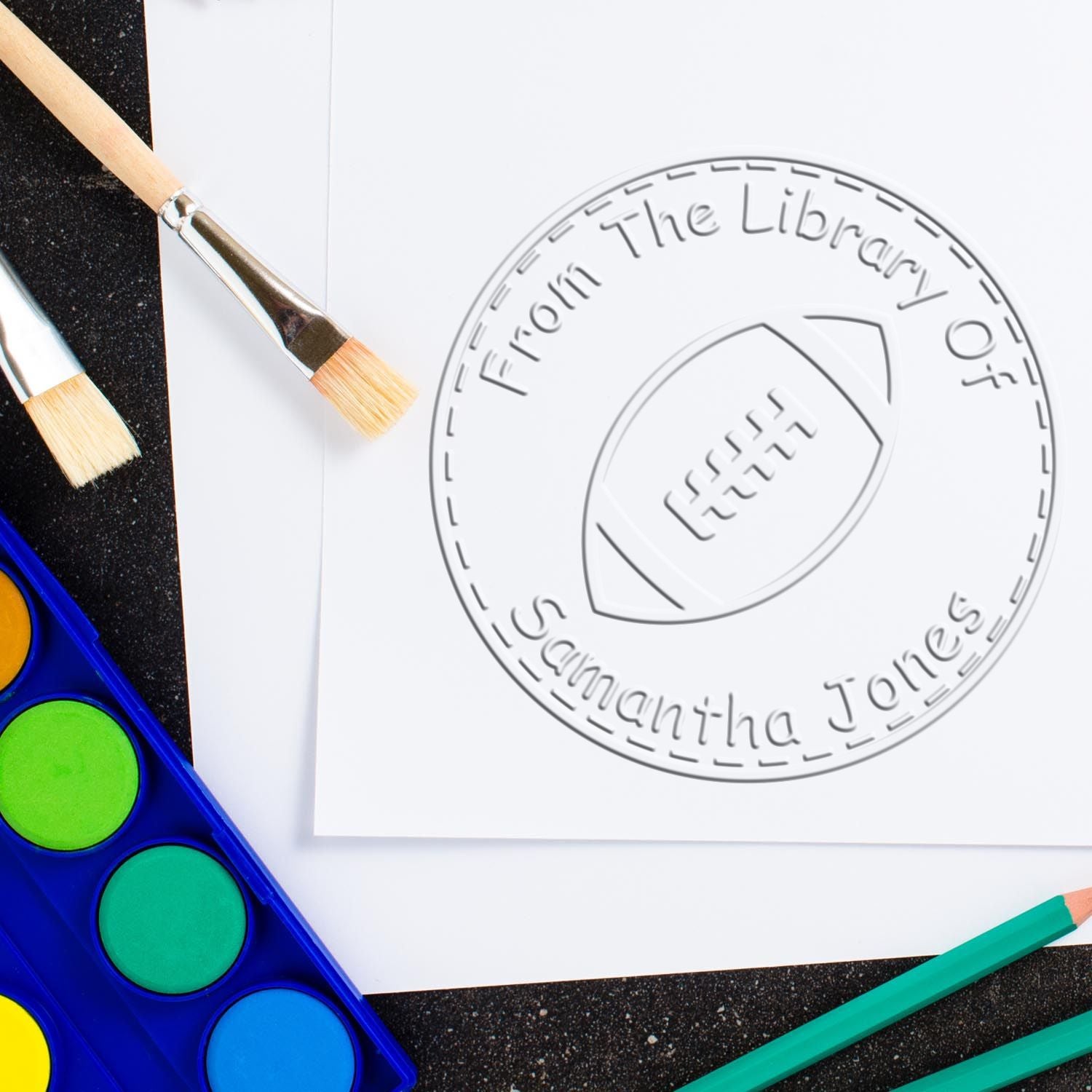Soft Energetic Football Custom Made Bibliophile Embossed Stamp