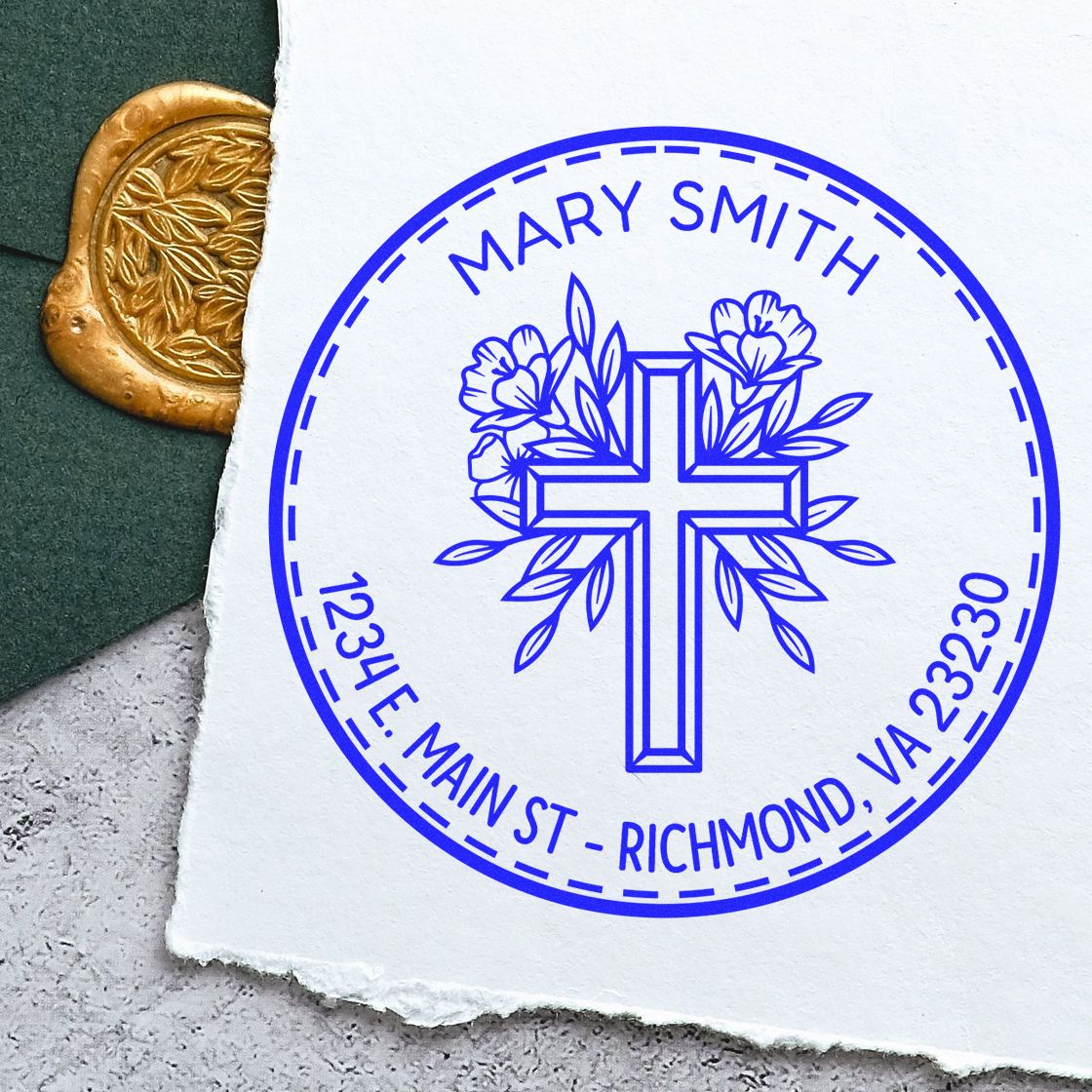 Wood Handle Hallowed Cross Custom Address Stamp - Engineer Seal Stamps