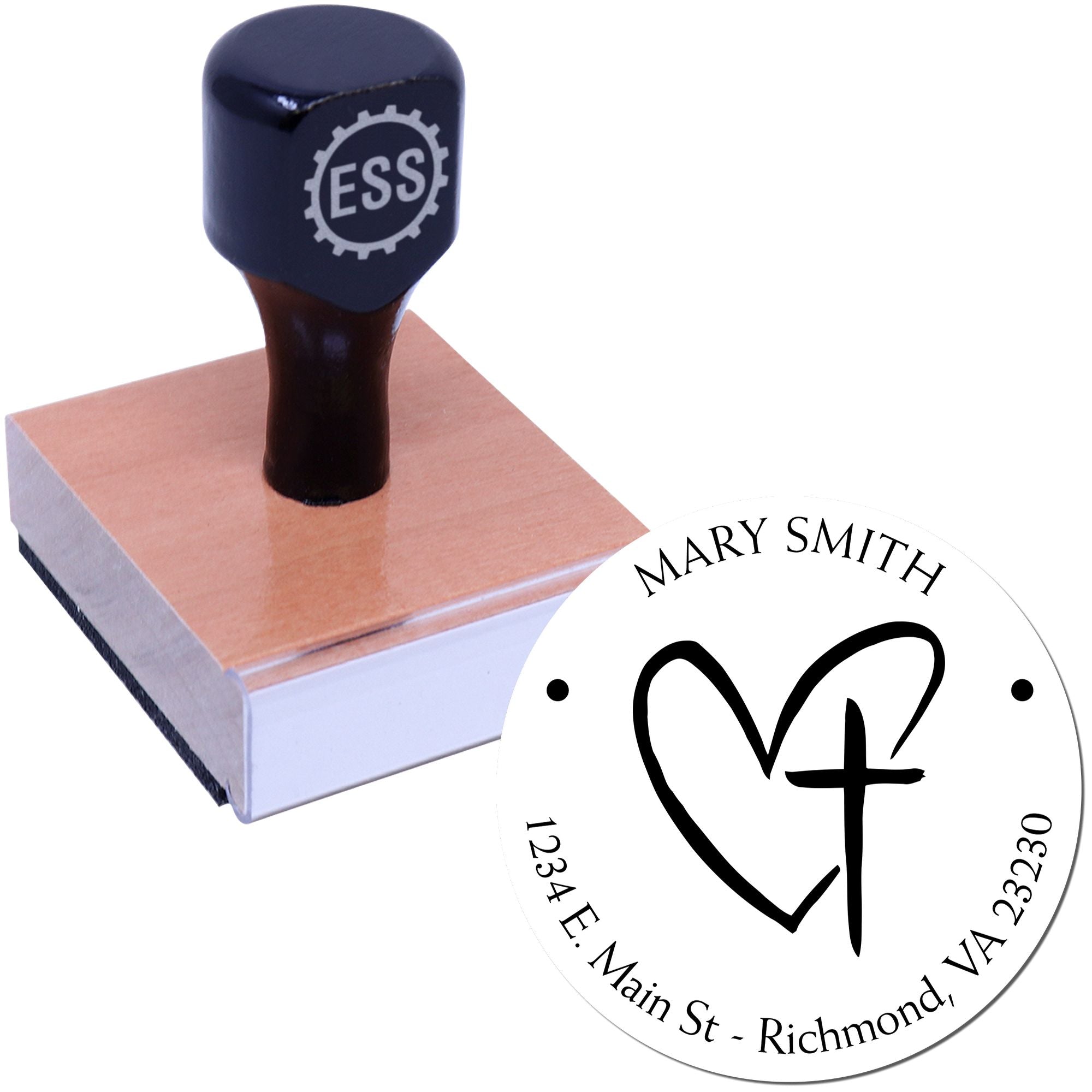 Wood Handle Adorned Cross Custom Made Address Stamp