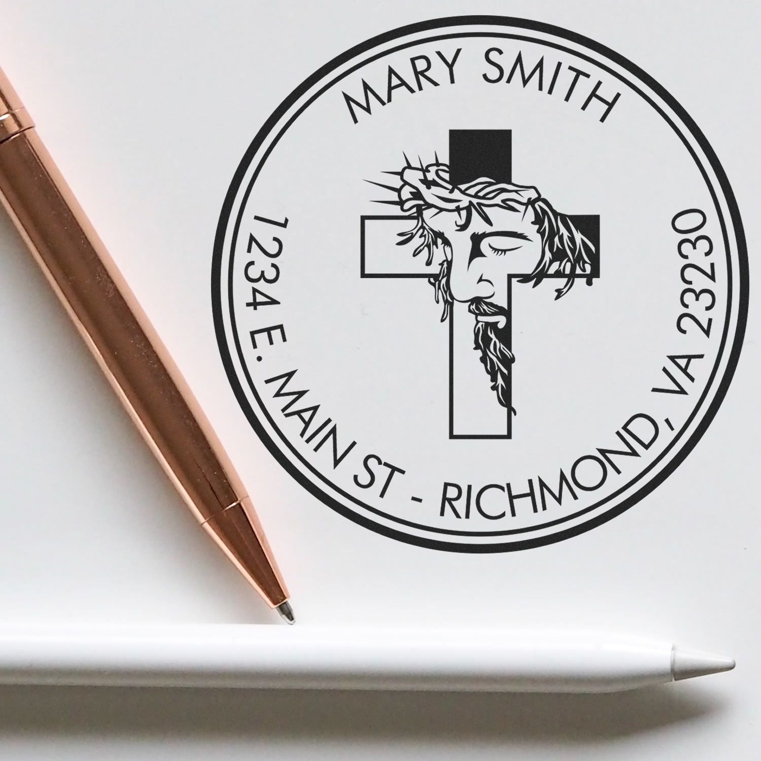 Self-Inking Meditative Cross Customized Address Stamp - Engineer Seal Stamps