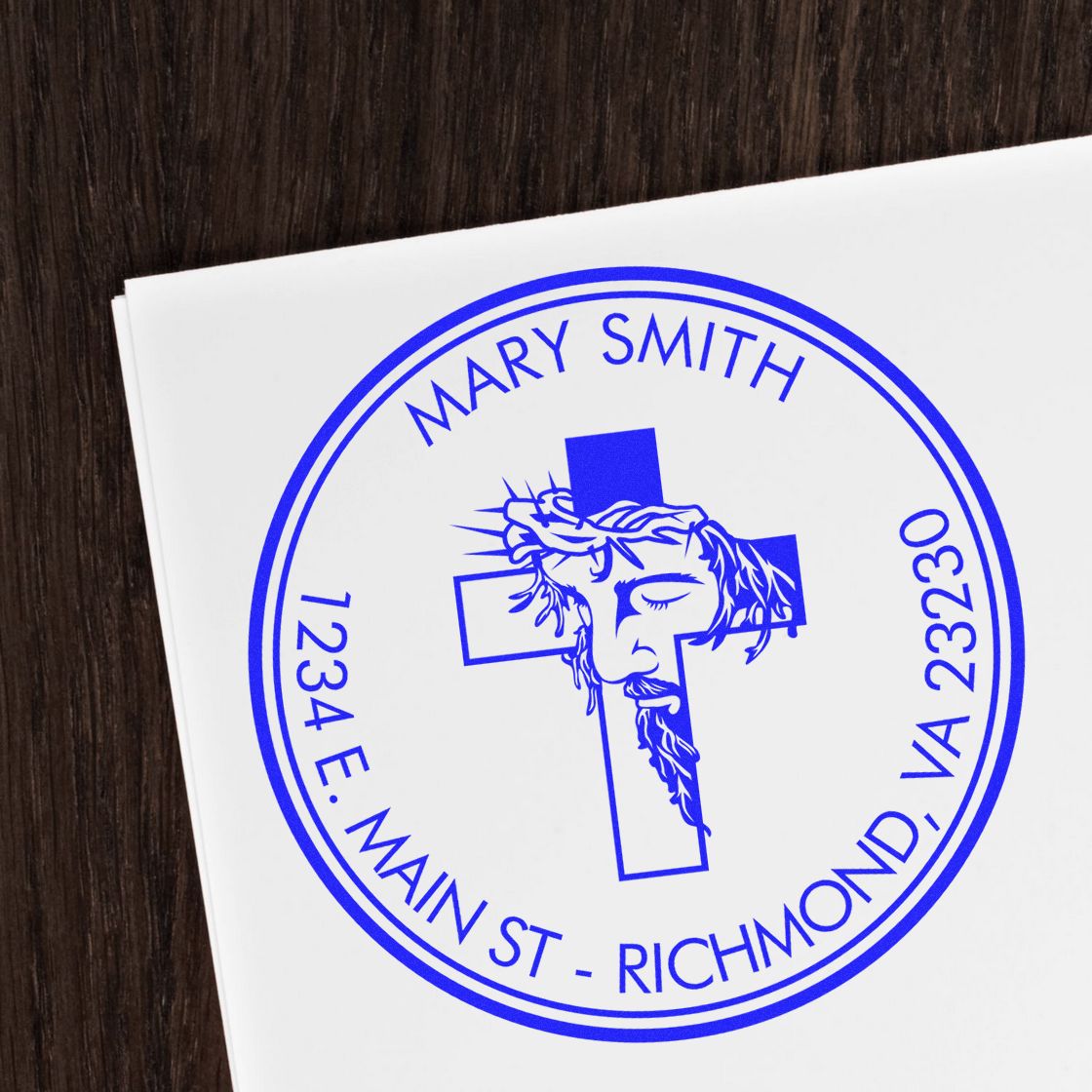 Wood Handle Meditative Cross Custom Made Envelope Stamp - Engineer Seal Stamps