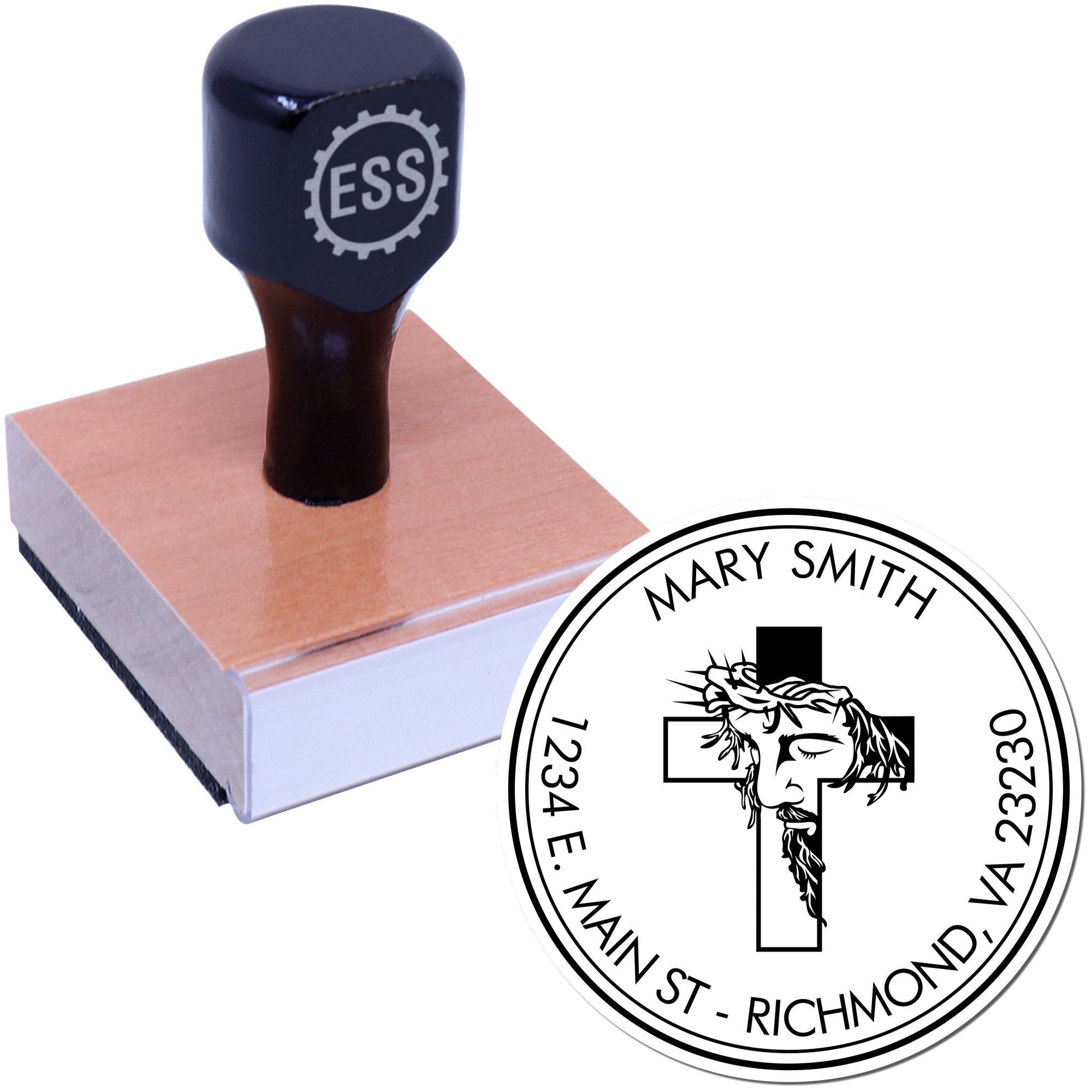 Wood Handle Meditative Cross Custom Made Envelope Stamp - Engineer Seal Stamps