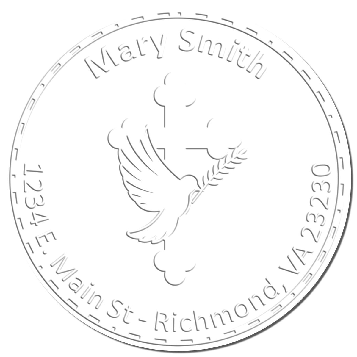 Shiny Soft Glorious Cross Envelope Paper Embosser stamp with detailed cross design on white paper background.