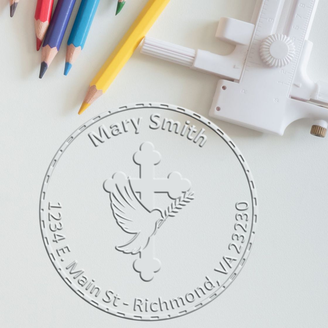 Desk Glorious Cross Personalized Address Embossed Stamp - Engineer Seal Stamps