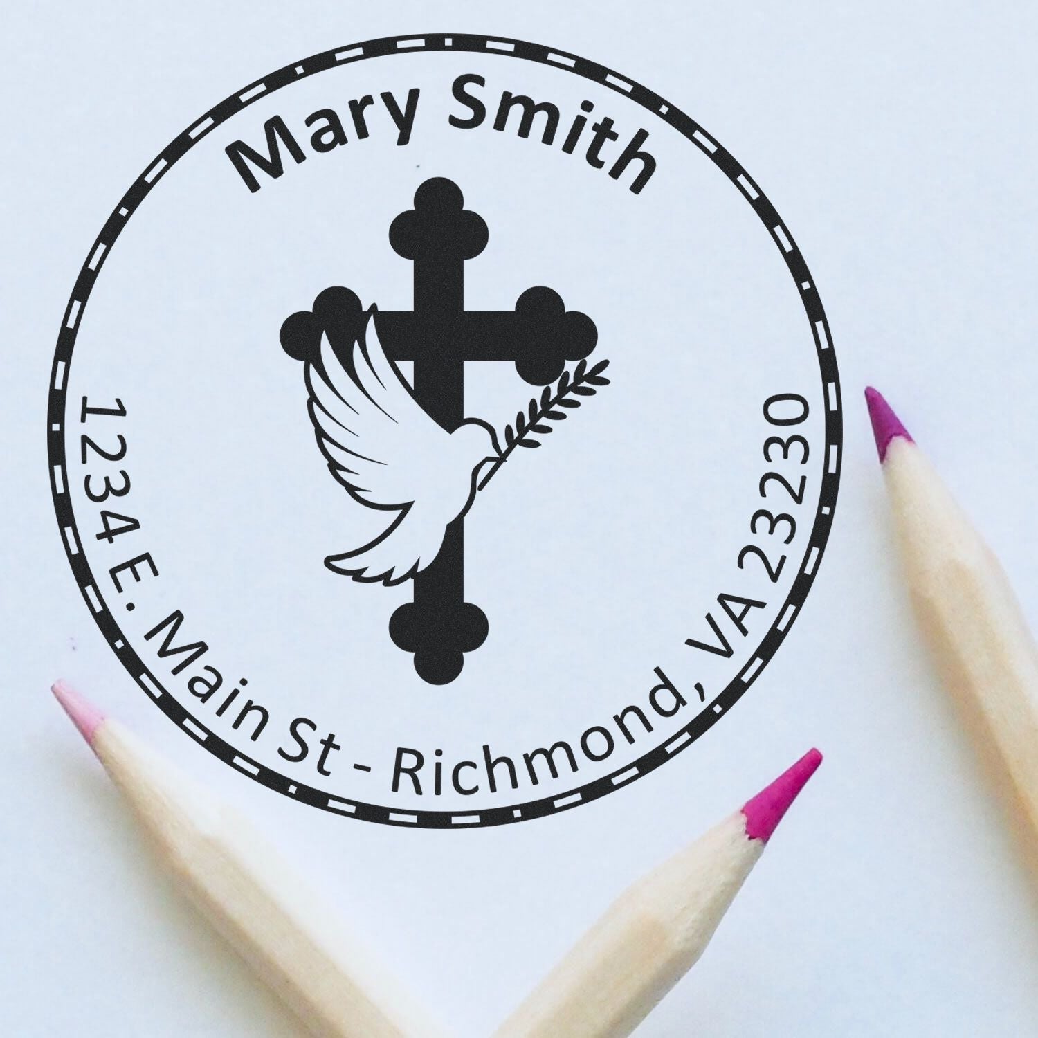 Self-Inking Glorious Cross Customized Name And Address Stamp - Engineer Seal Stamps
