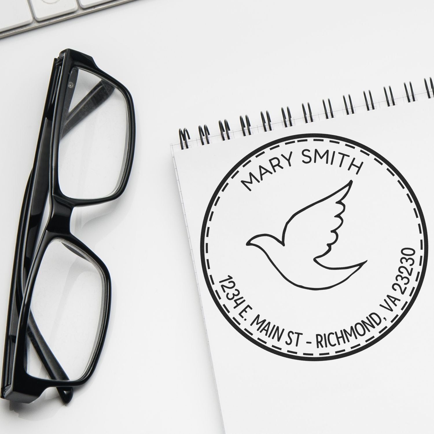 Wood Handle Hallowed Dove Personalized Address Stamp - Engineer Seal Stamps