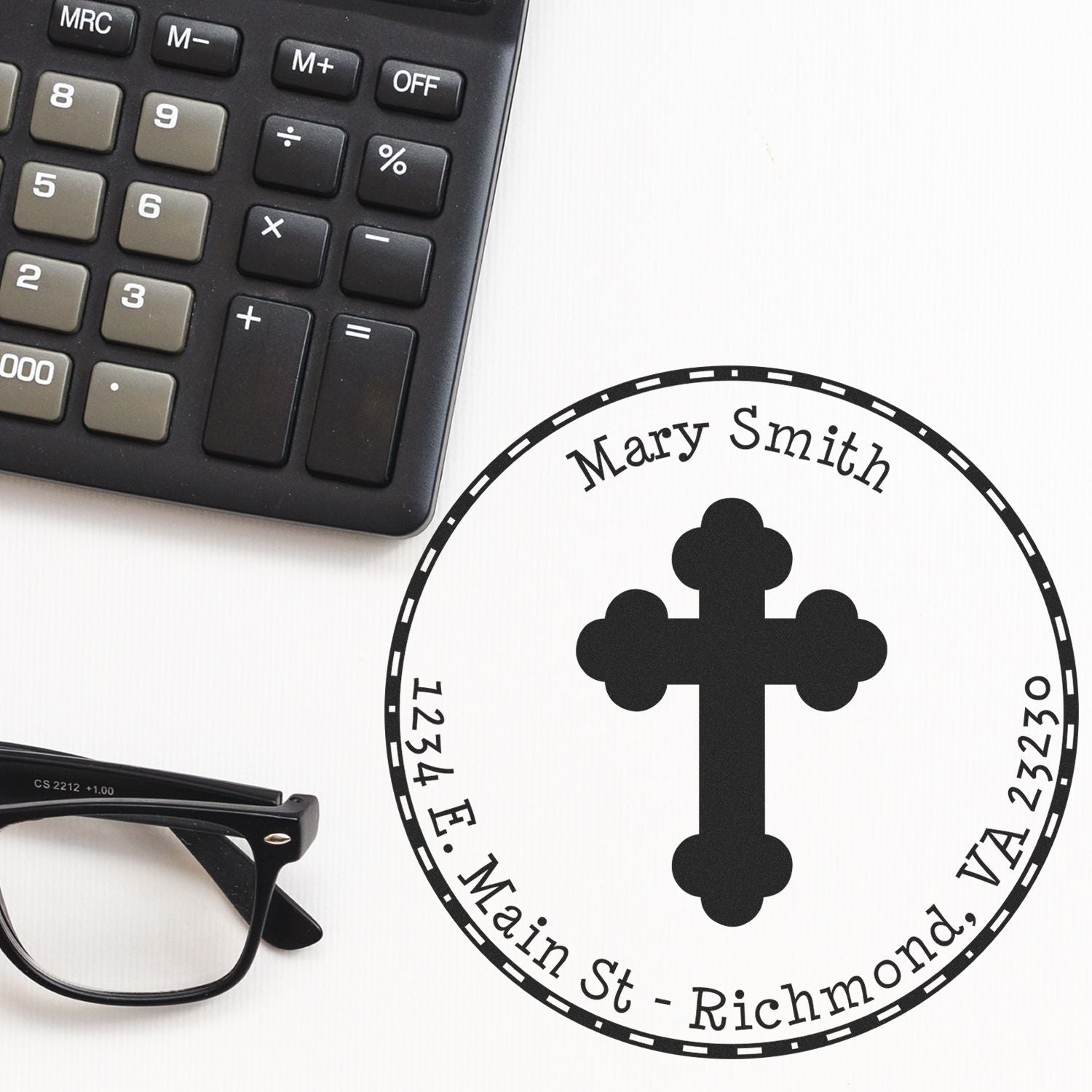 Wood Handle Spiritual Cross Personalized Name And Address Stamp - Engineer Seal Stamps