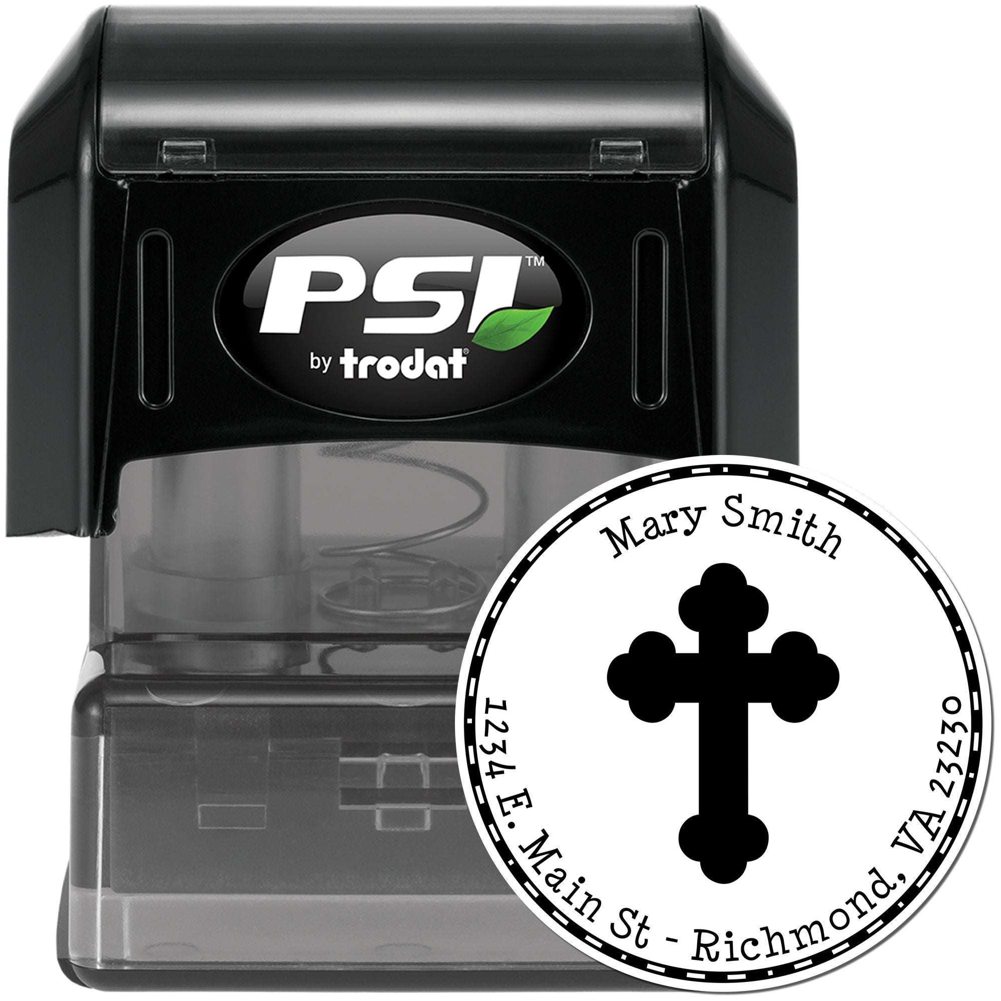 PSI Pre-Inked Spiritual Cross Home Address Stamp - Engineer Seal Stamps