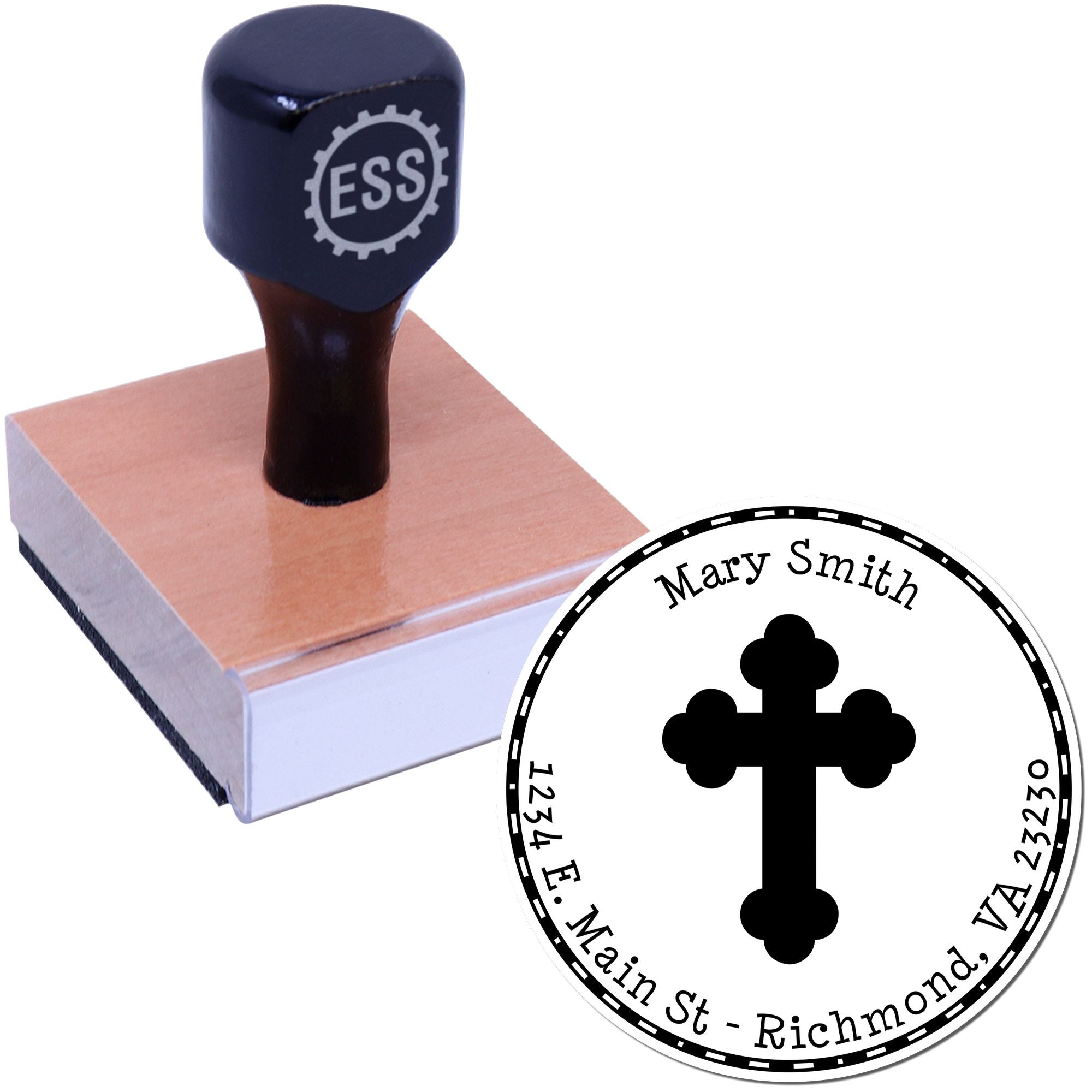 Wood Handle Spiritual Cross Personalized Name And Address Stamp