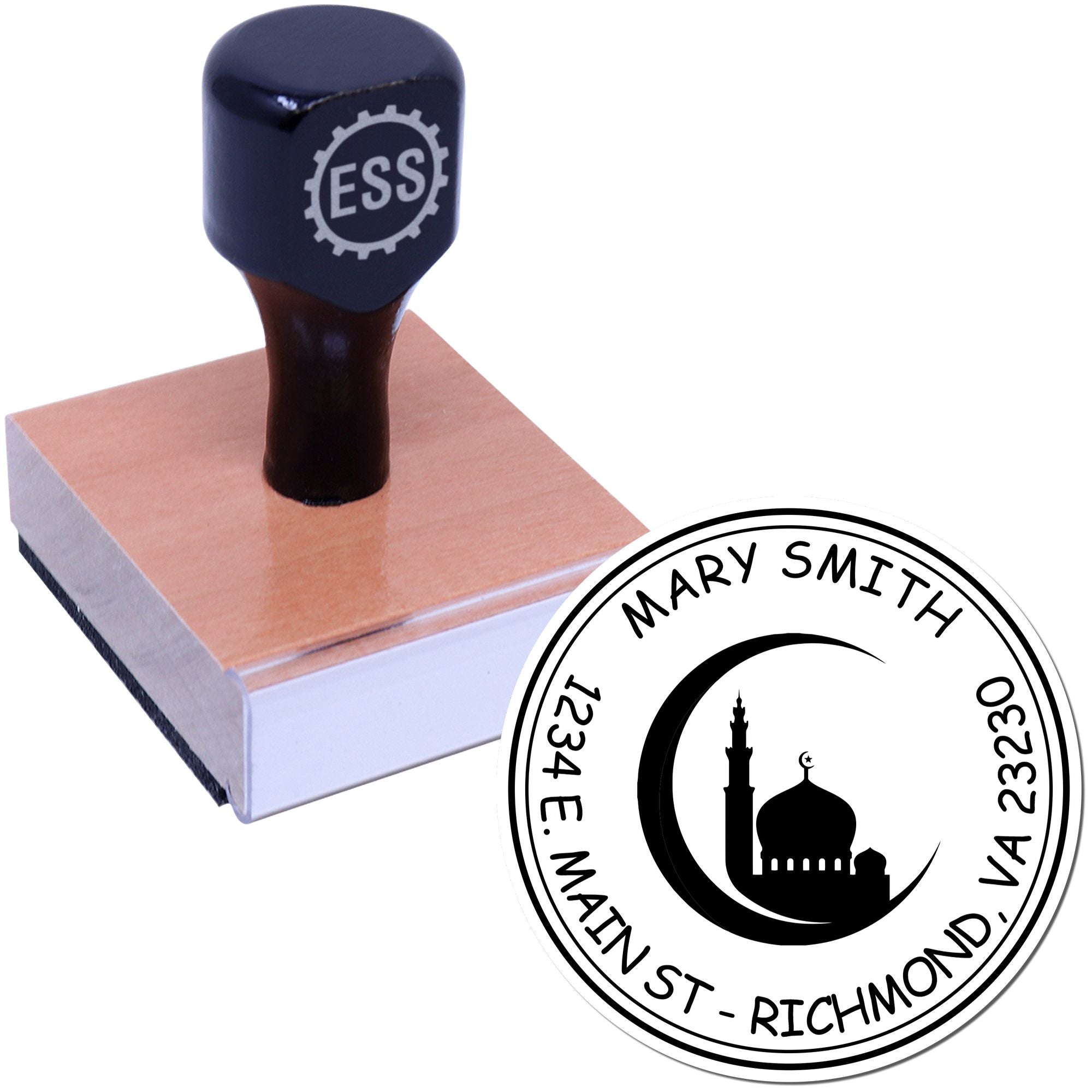 Wood Handle Ancient Crescent Custom Return Address Stamp