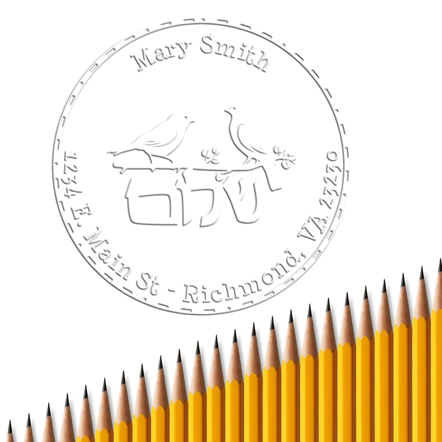 Soft Shalom Birds Custom Address Embossed Stamp - Engineer Seal Stamps