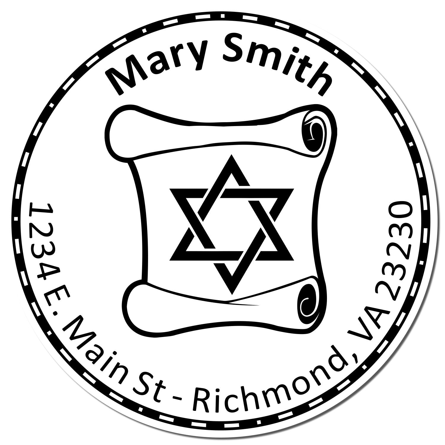 PSI Pre-Inked David & the Torah Personalized Envelope Stamper - Engineer Seal Stamps