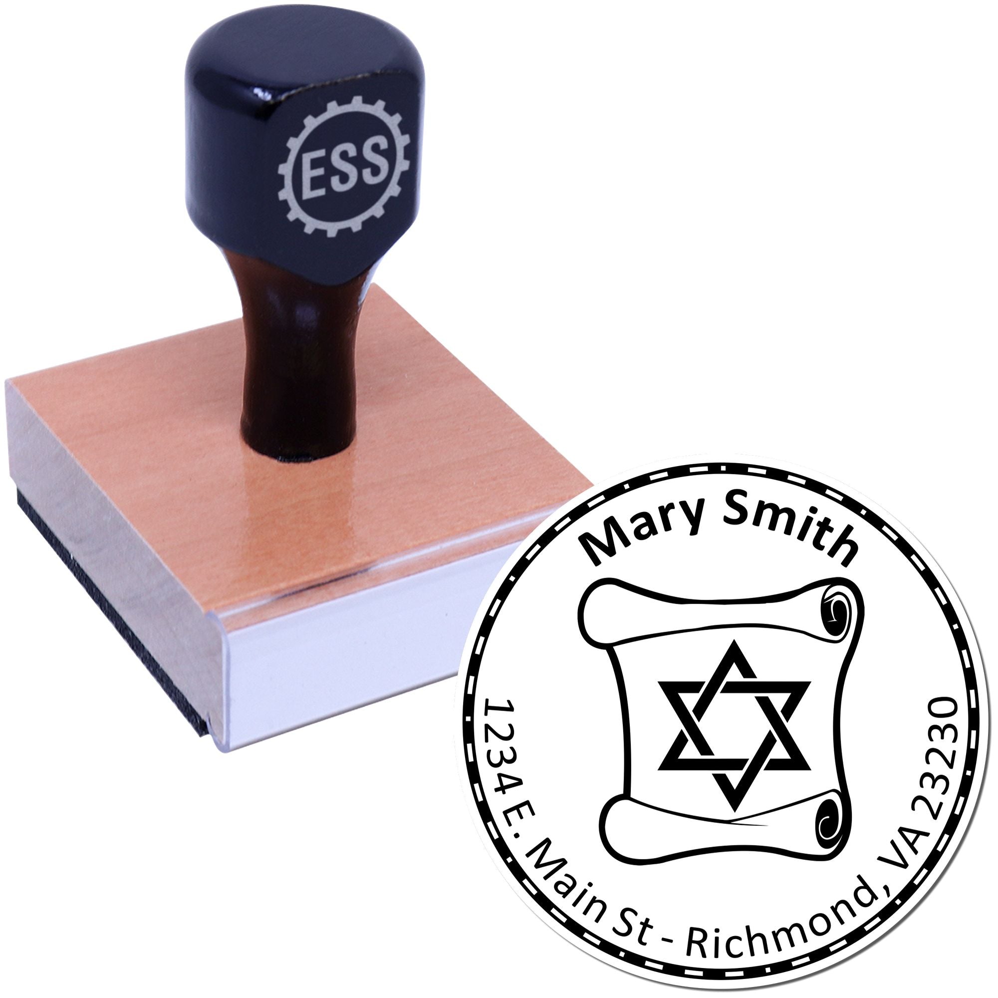 Wood Handle David & the Torah Made To Order Mail Stamper - Engineer Seal Stamps