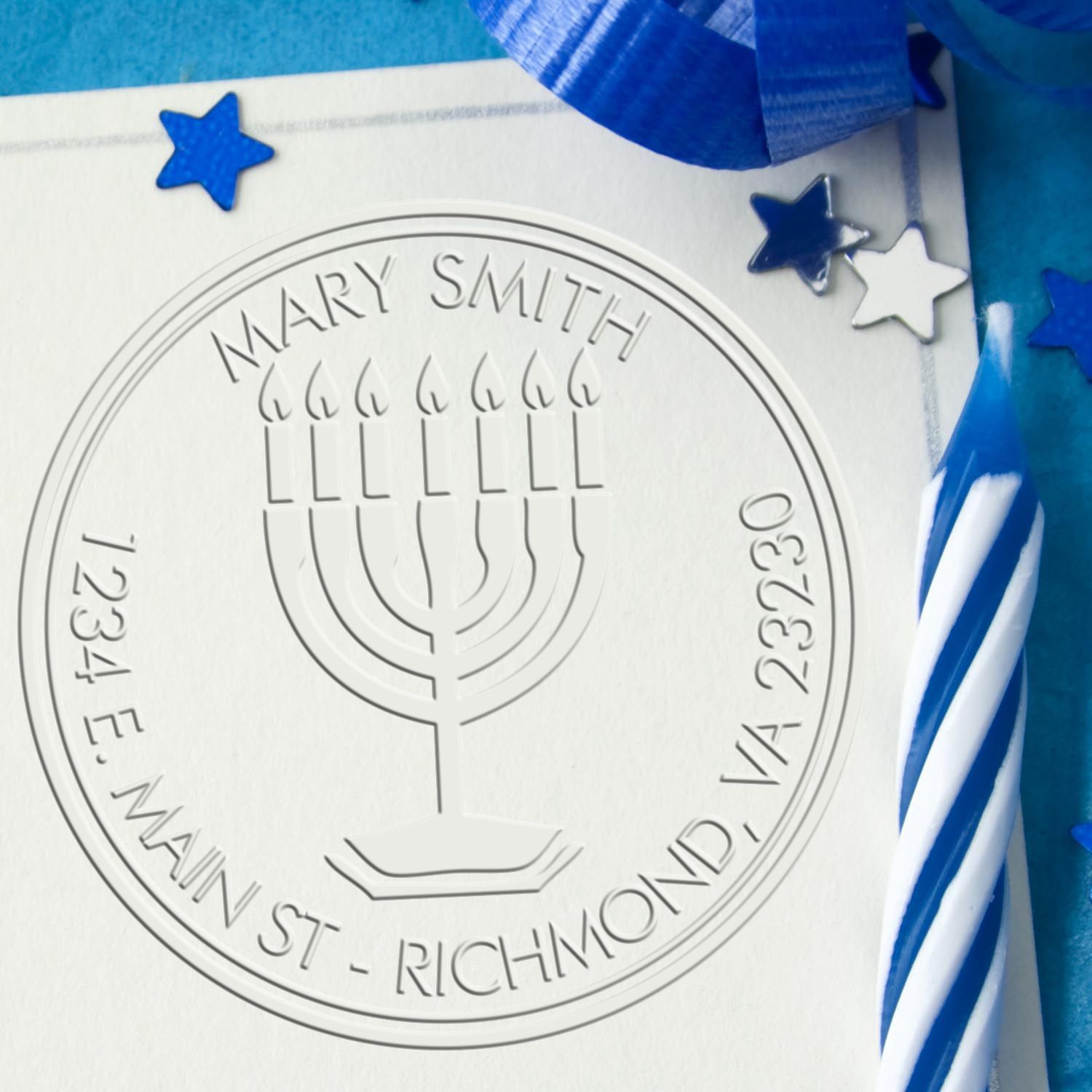 Soft Illuminating Menorah Custom Home Embossed Stamp