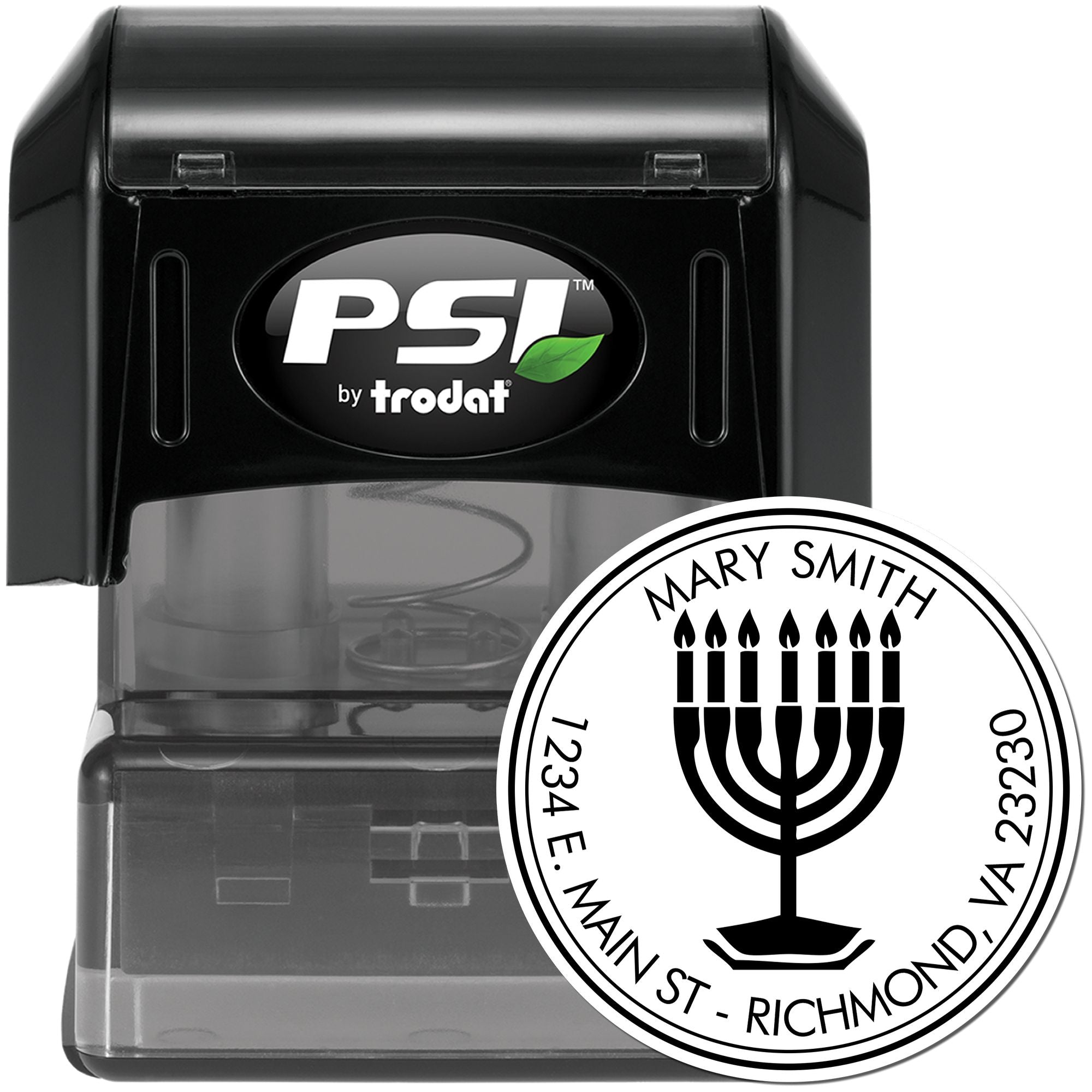 PSI Pre-Inked Illuminating Menorah Personalized Home Address Stamp - Engineer Seal Stamps