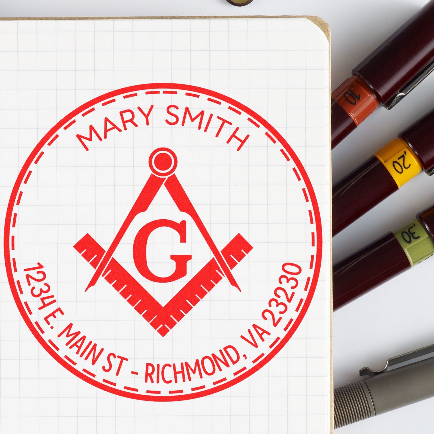 Wood Handle Cryptic Masons Custom Mailing Stamper - Engineer Seal Stamps