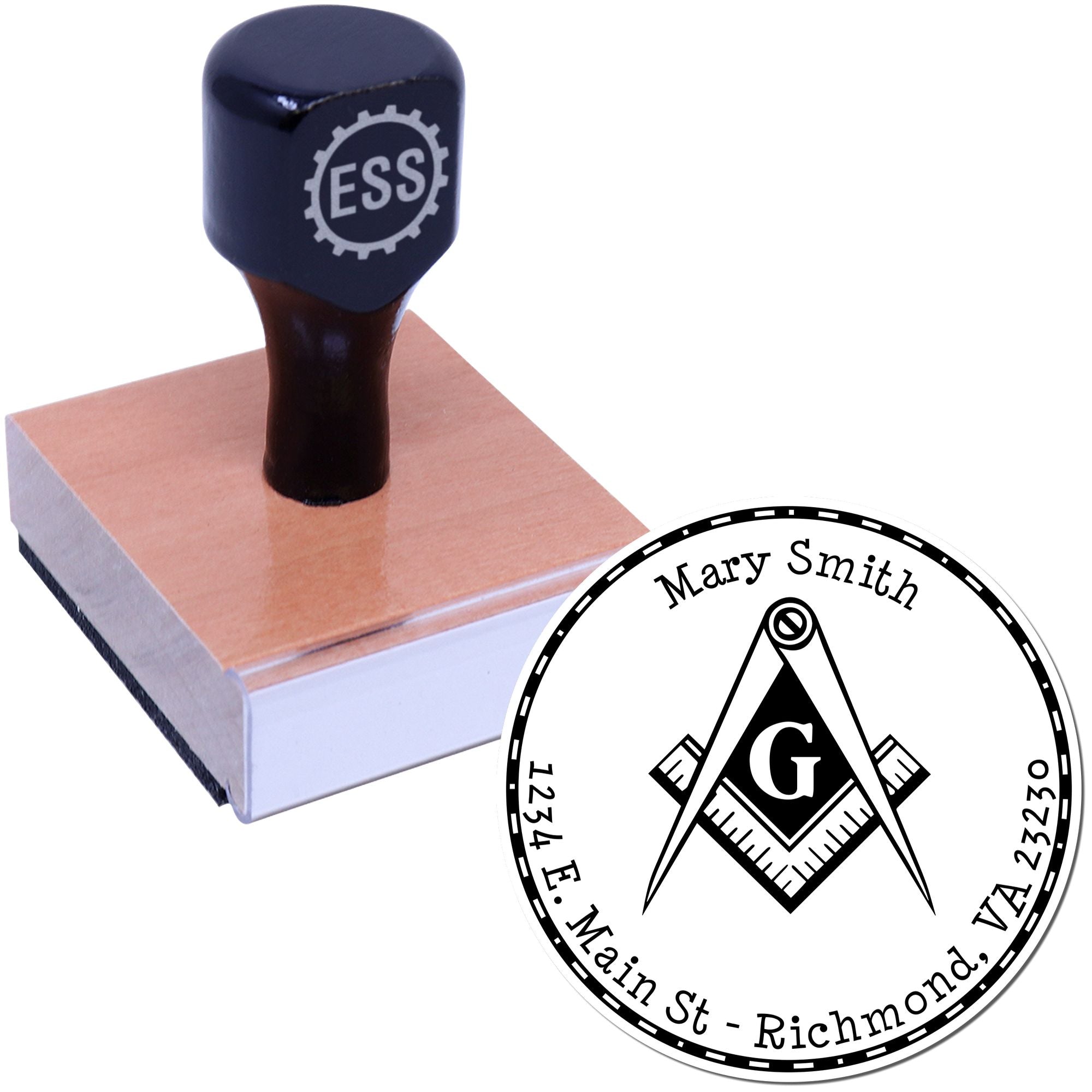 Wood Handle Intricate Masons Custom Address Stamper - Engineer Seal Stamps