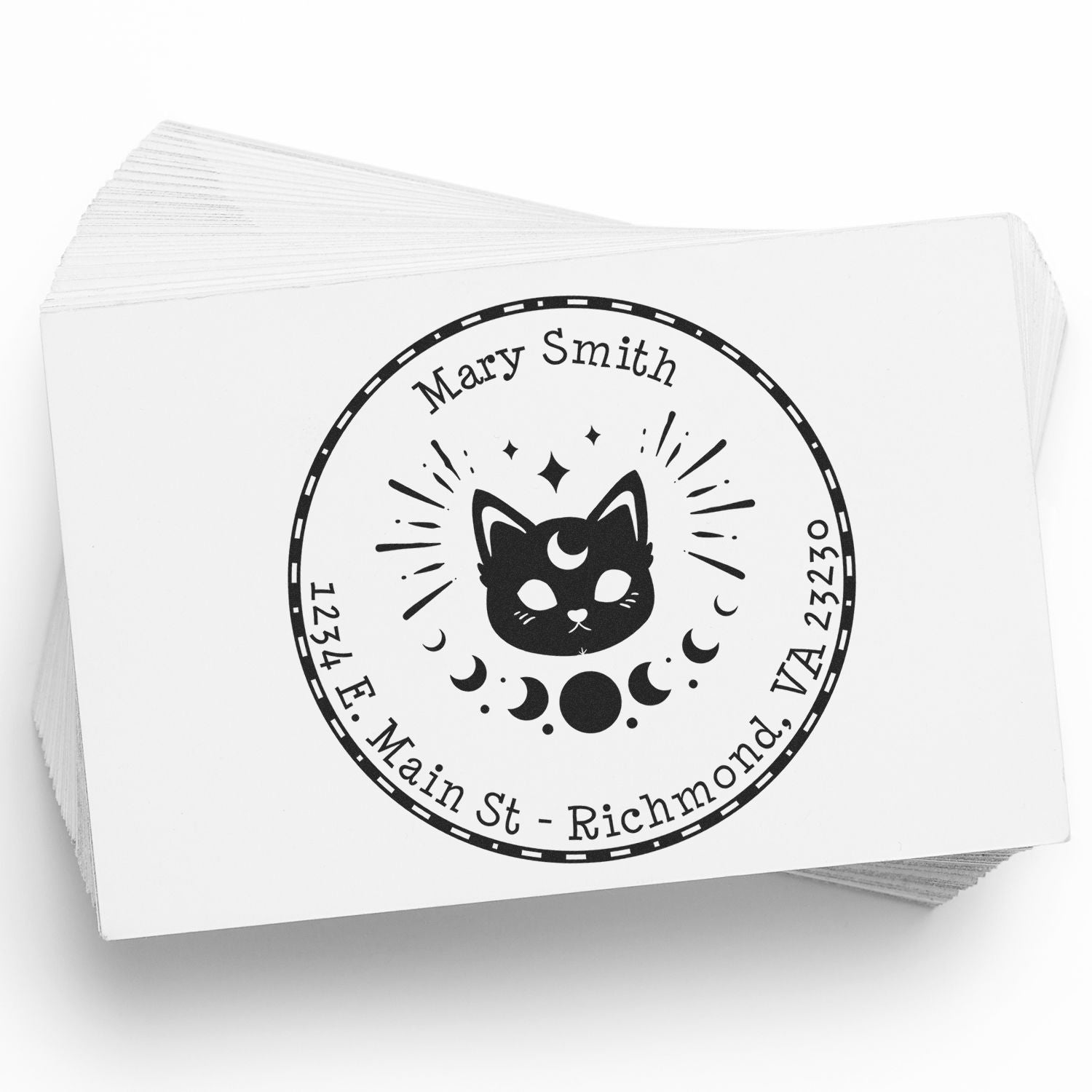 Wood Handle Mystical Cat Custom Address Stamp - Engineer Seal Stamps