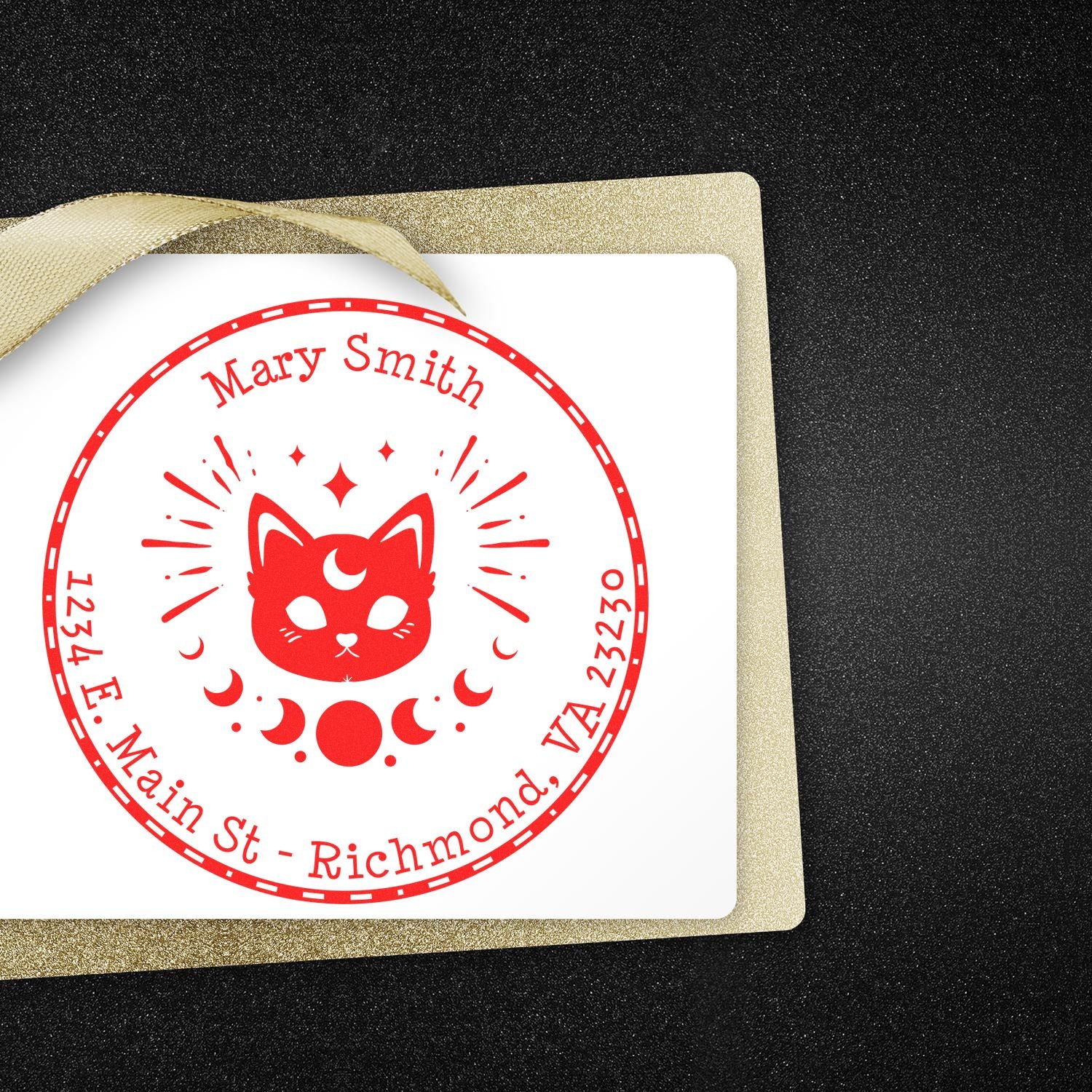 PSI Pre-Inked Mystical Cat Personalized Envelope Stamp - Engineer Seal Stamps