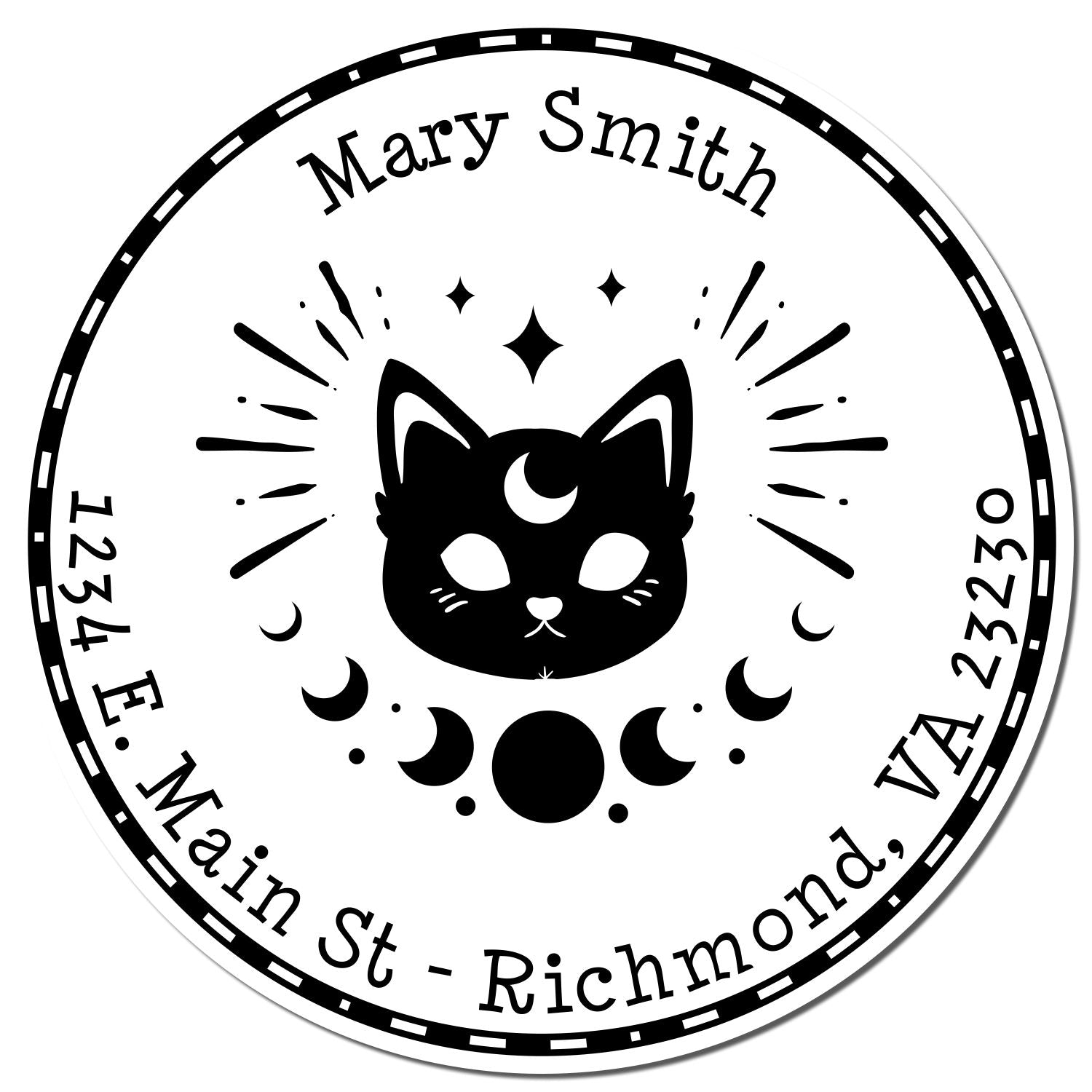 Wood Handle Mystical Cat Custom Address Stamp - Engineer Seal Stamps