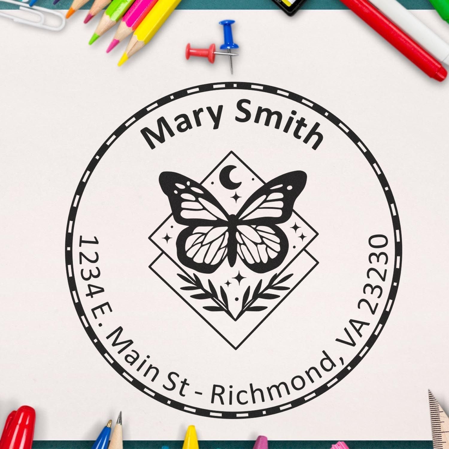 Self-Inking Enchanting Butterfly Custom Made Name And Address Stamp - Engineer Seal Stamps