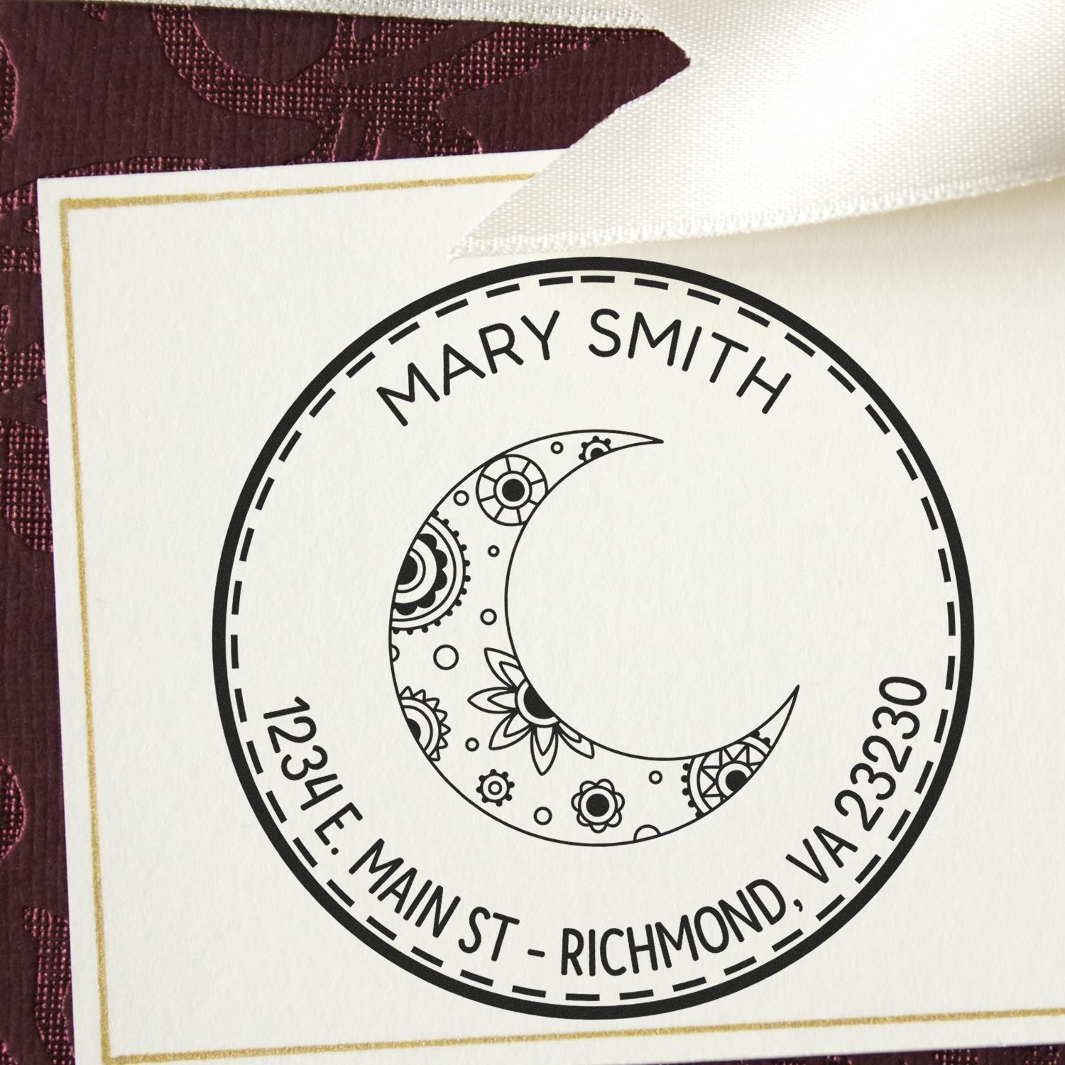 Portable Pre-Inked Ethereal Moon Personalized Name And Address Stamper - Engineer Seal Stamps