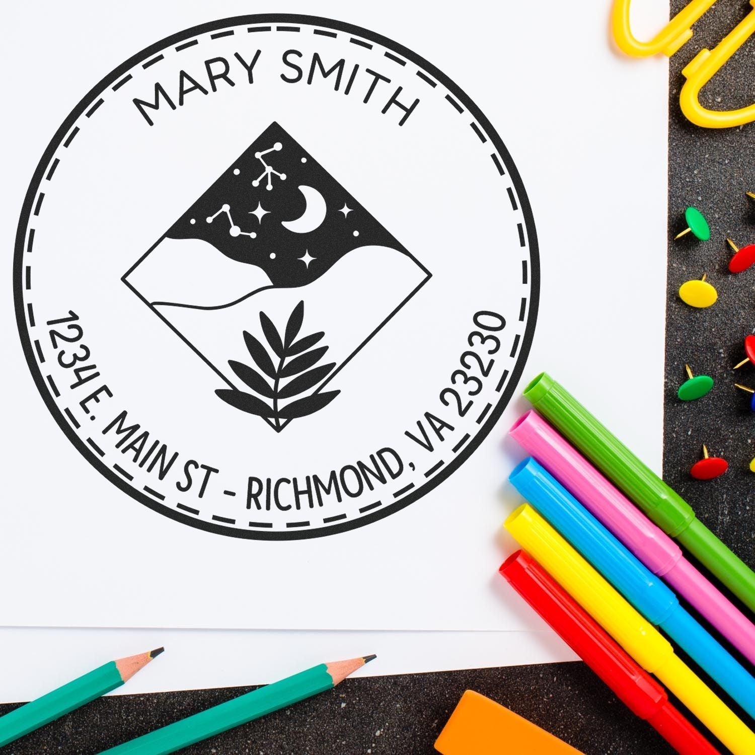 Wood Handle Secretive Sky Custom Made Envelope Stamper - Engineer Seal Stamps