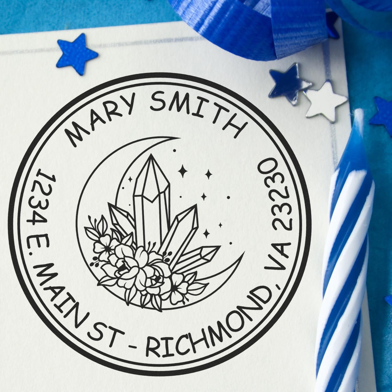 Wood Handle Mysterious Moon Custom Made Name And Address Stamp - Engineer Seal Stamps