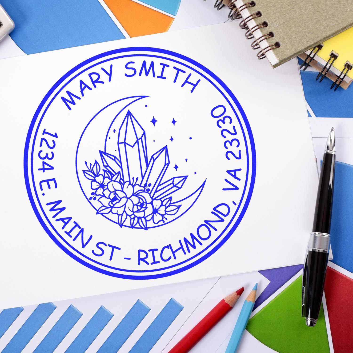 Self-Inking Mysterious Moon Customized Address Stamper - Engineer Seal Stamps