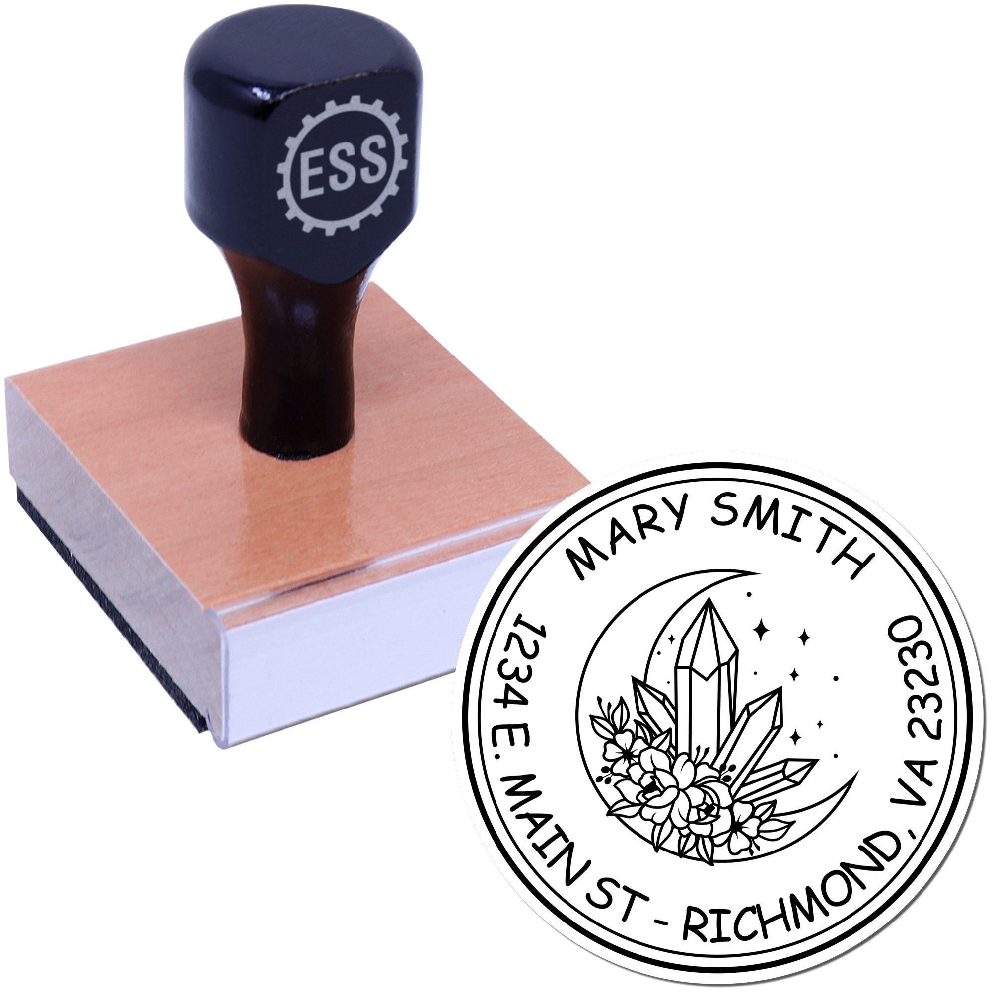 Wood Handle Mysterious Moon Custom Made Name And Address Stamp - Engineer Seal Stamps