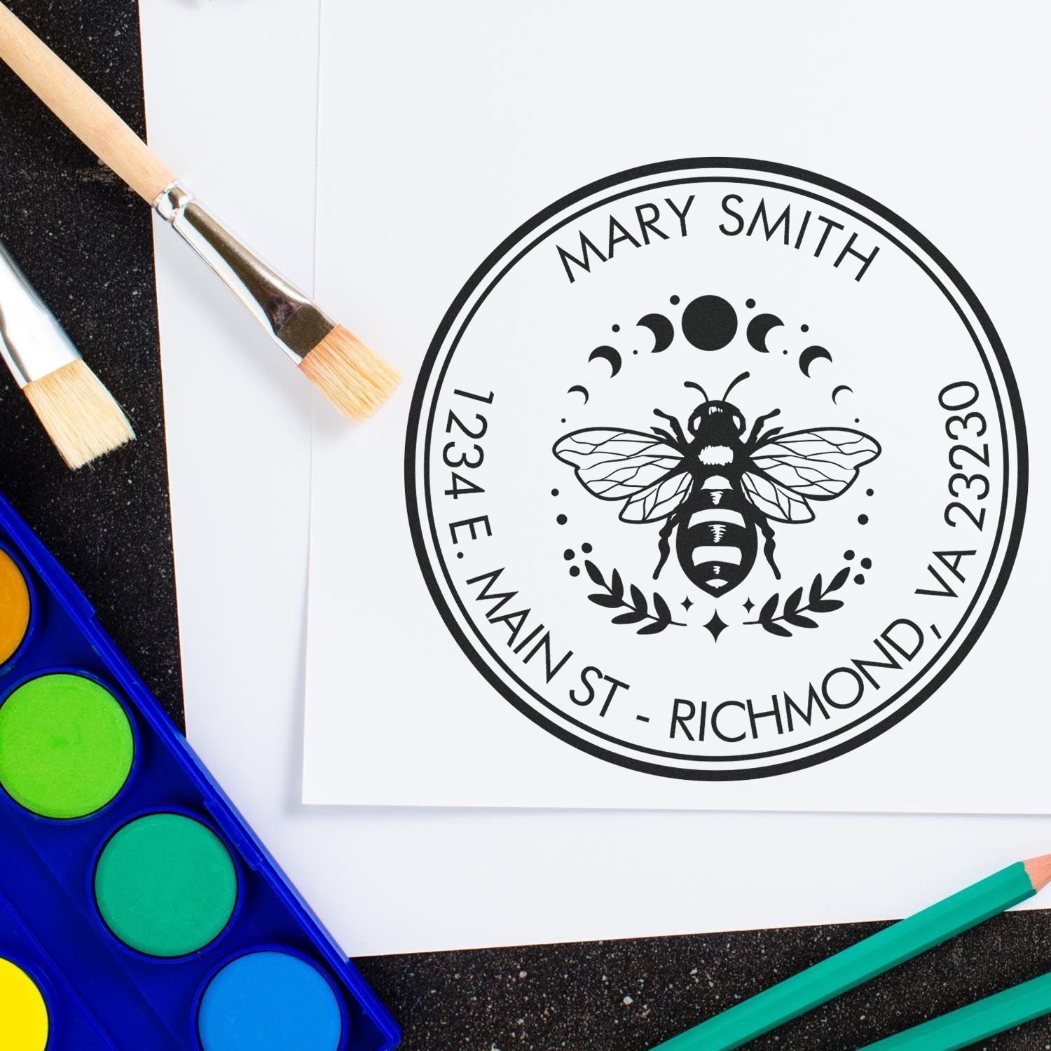 Wood Handle Mystical Bee Custom Made Mailing Stamp - Engineer Seal Stamps