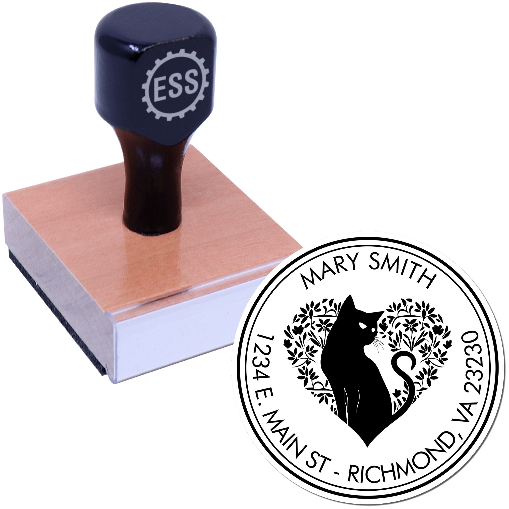Wood Handle Puzzling Cat Personalized New Home Stamp - Engineer Seal Stamps