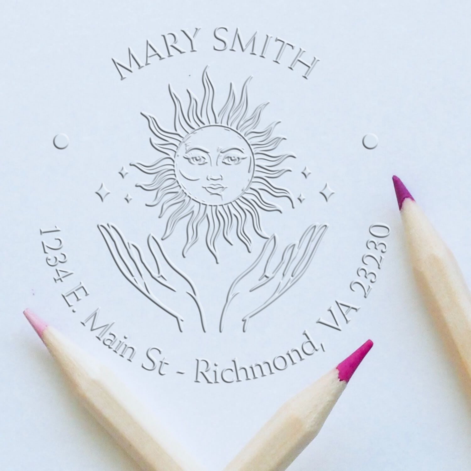 Soft Intriguing Sun Personalized Envelope Paper Embosser