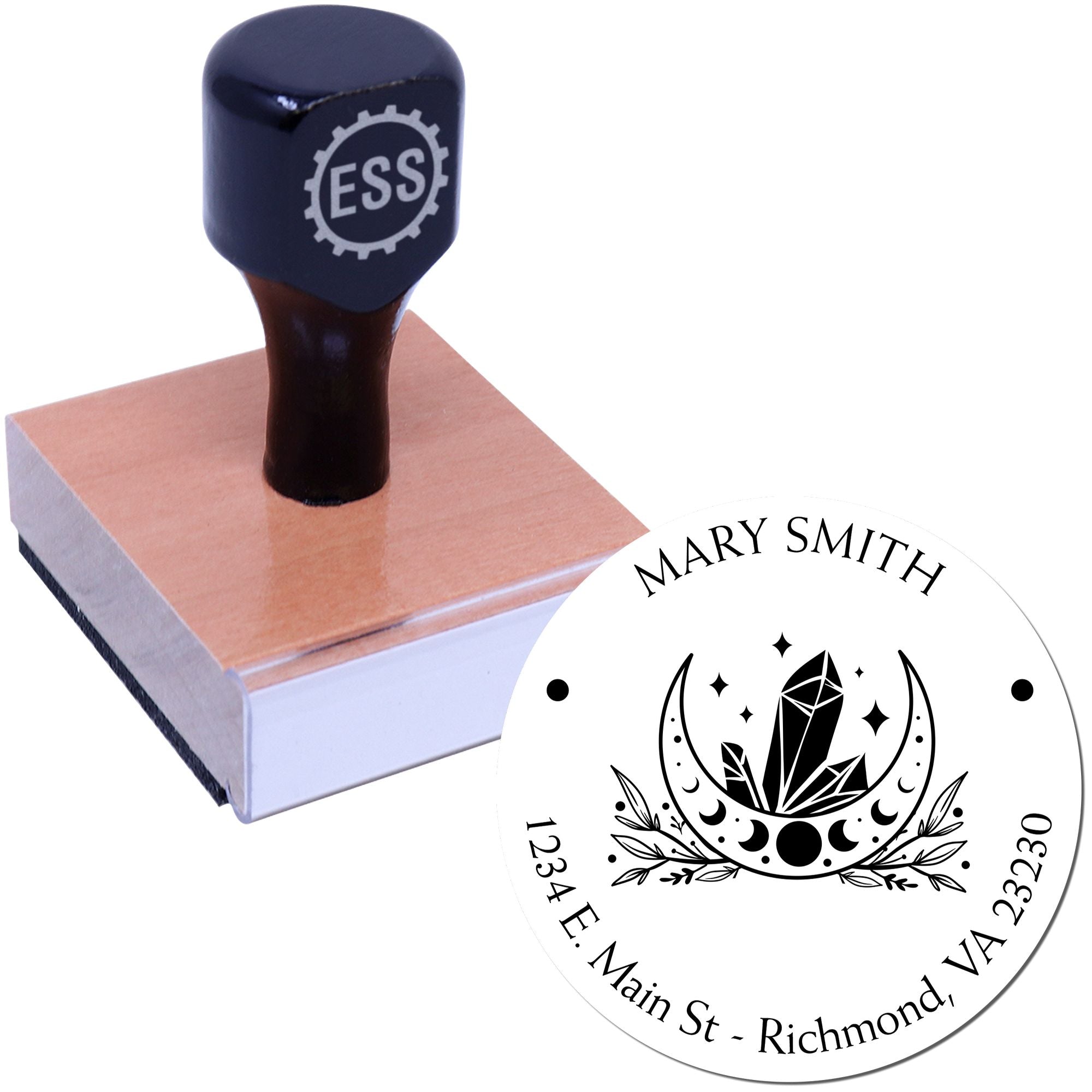 Wood Handle Cryptic Moon Customized Address Stamp - Engineer Seal Stamps