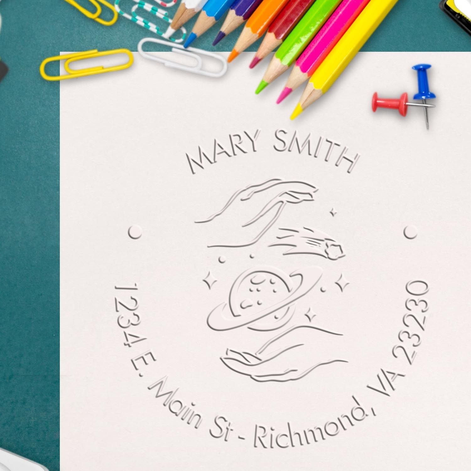 Desk Otherworldly Planets Custom Made Return Address Embossed Stamp - Engineer Seal Stamps