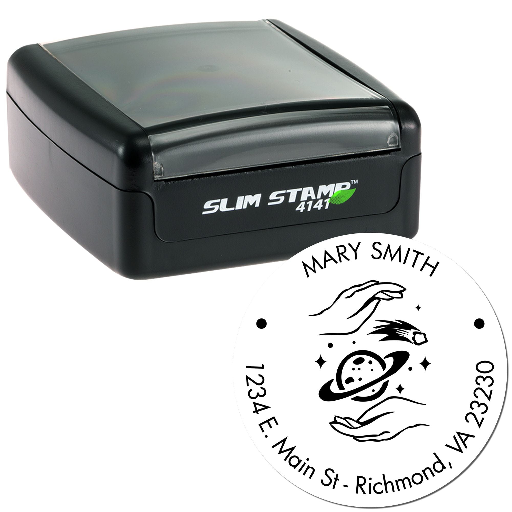 Portable Pre-Inked Otherworldly Planets Personalized Return Address Stamper - Engineer Seal Stamps