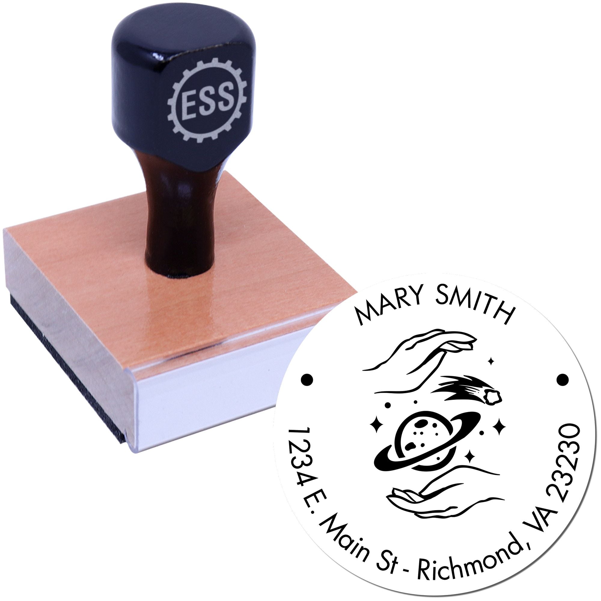Wood Handle Otherworldly Planets Custom Made Name And Address Stamp - Engineer Seal Stamps