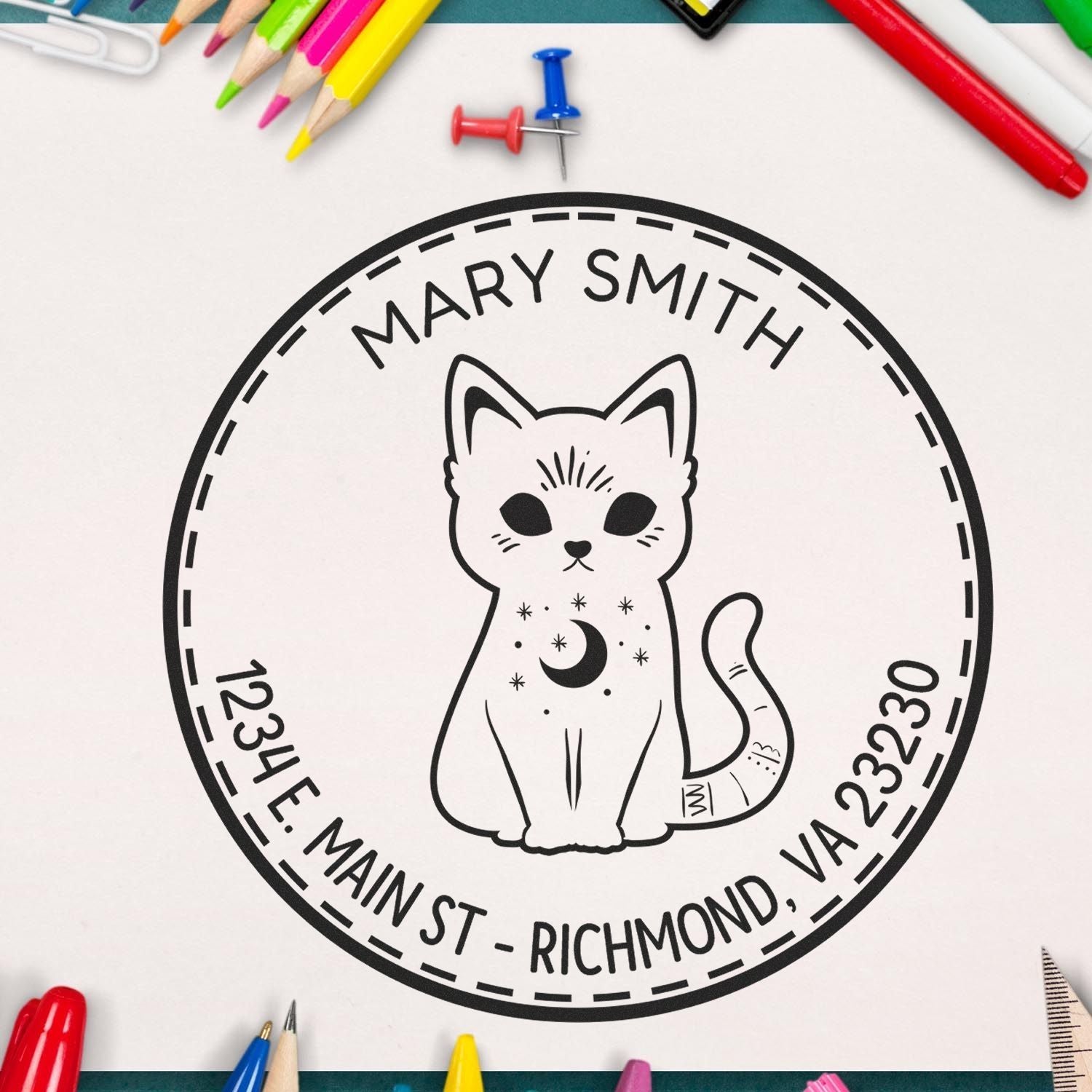 Wood Handle Dreamlike Kitten Custom Made Name And Address Stamper - Engineer Seal Stamps