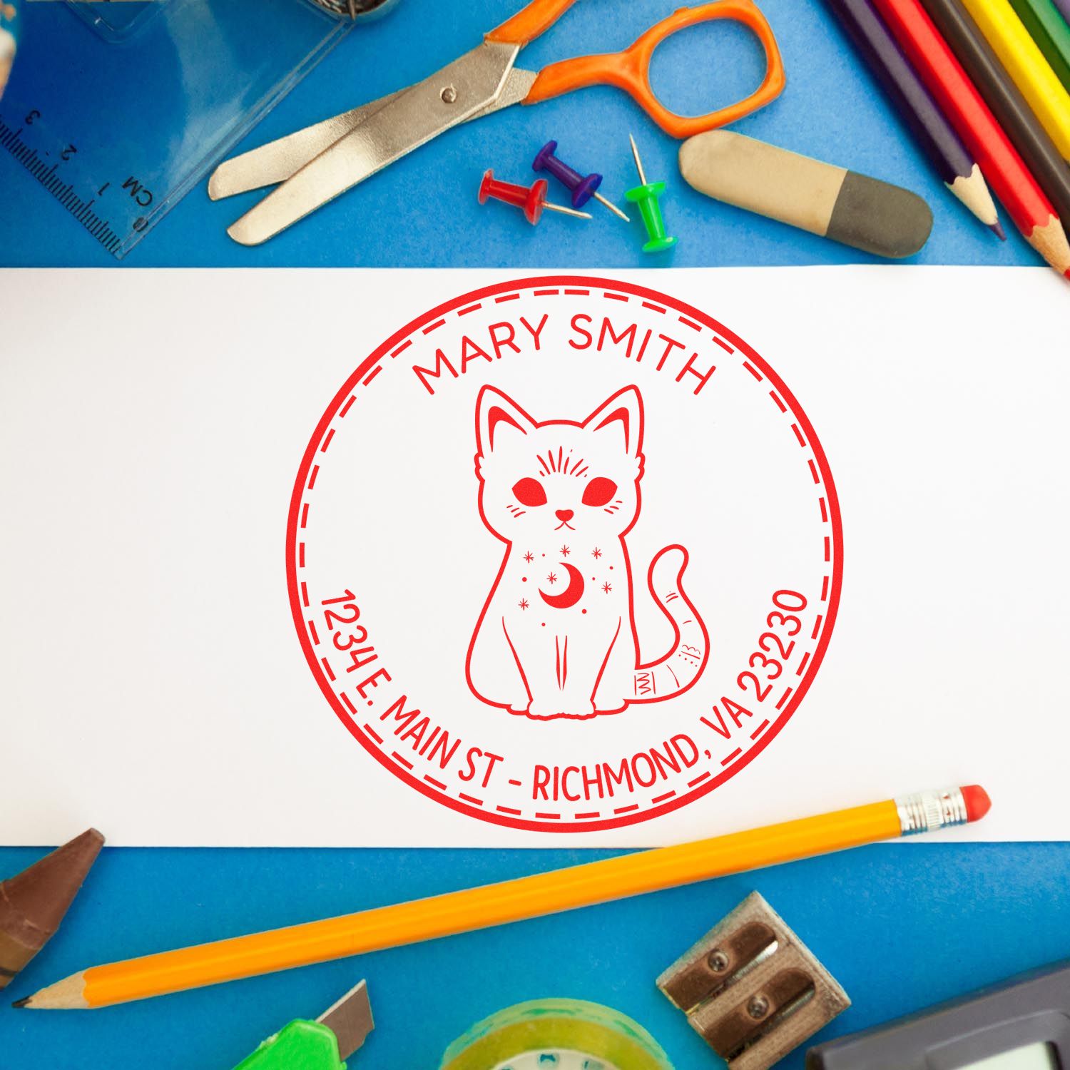 Wood Handle Dreamlike Kitten Custom Made Name And Address Stamper - Engineer Seal Stamps