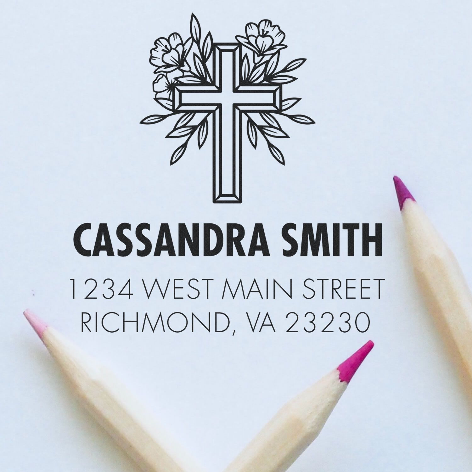 Honored Cross Christian Personalized Home Address Stamper Self-Inking - Engineer Seal Stamps