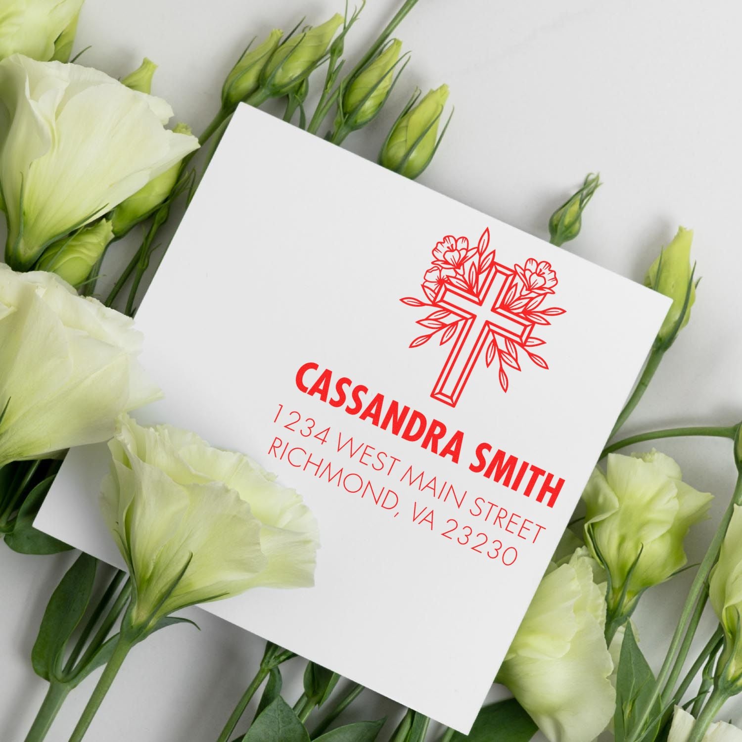 Honored Cross Christian Personalized Home Address Stamper Self-Inking - Engineer Seal Stamps