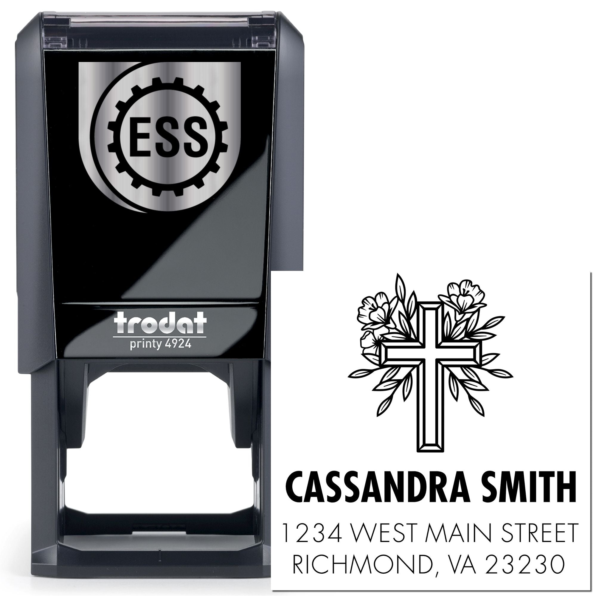 Honored Cross Christian Personalized Home Address Stamper Self-Inking - Engineer Seal Stamps