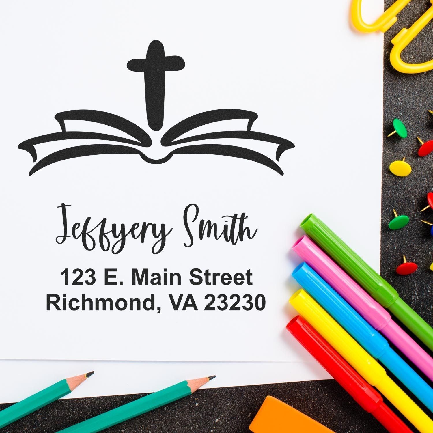 Pure Cross Christian Name And Address Stamper Self-Inking - Engineer Seal Stamps