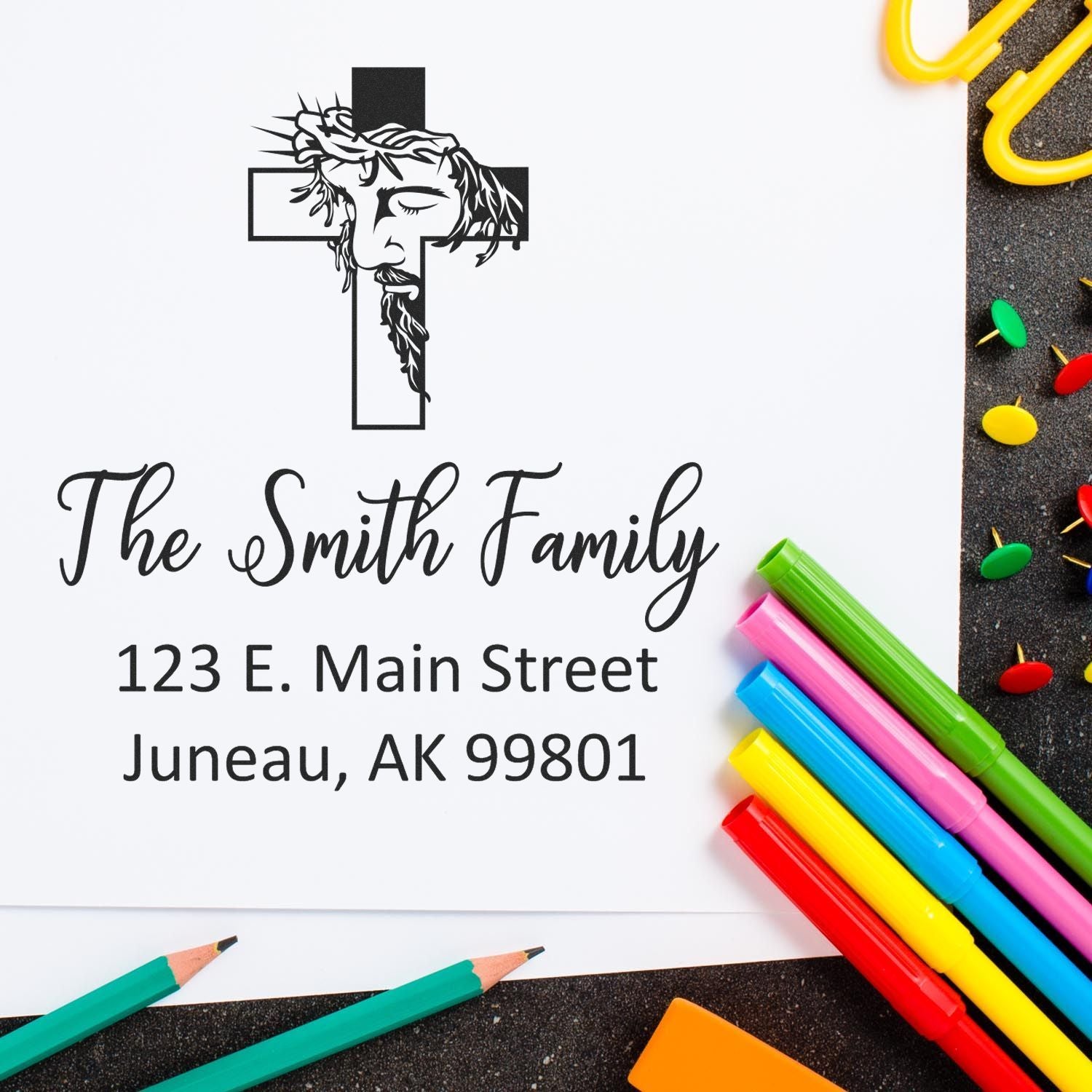 Divine Cross Christian Home Address Stamp Self-Inking - Engineer Seal Stamps