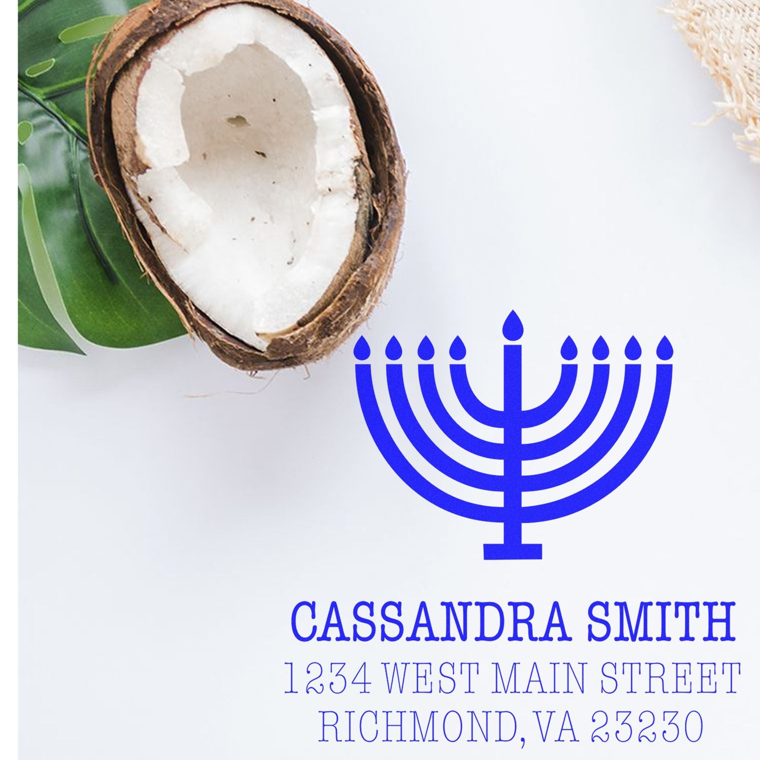 Jewish Flickering Menorah Personalized Address Stamp - Engineer Seal Stamps