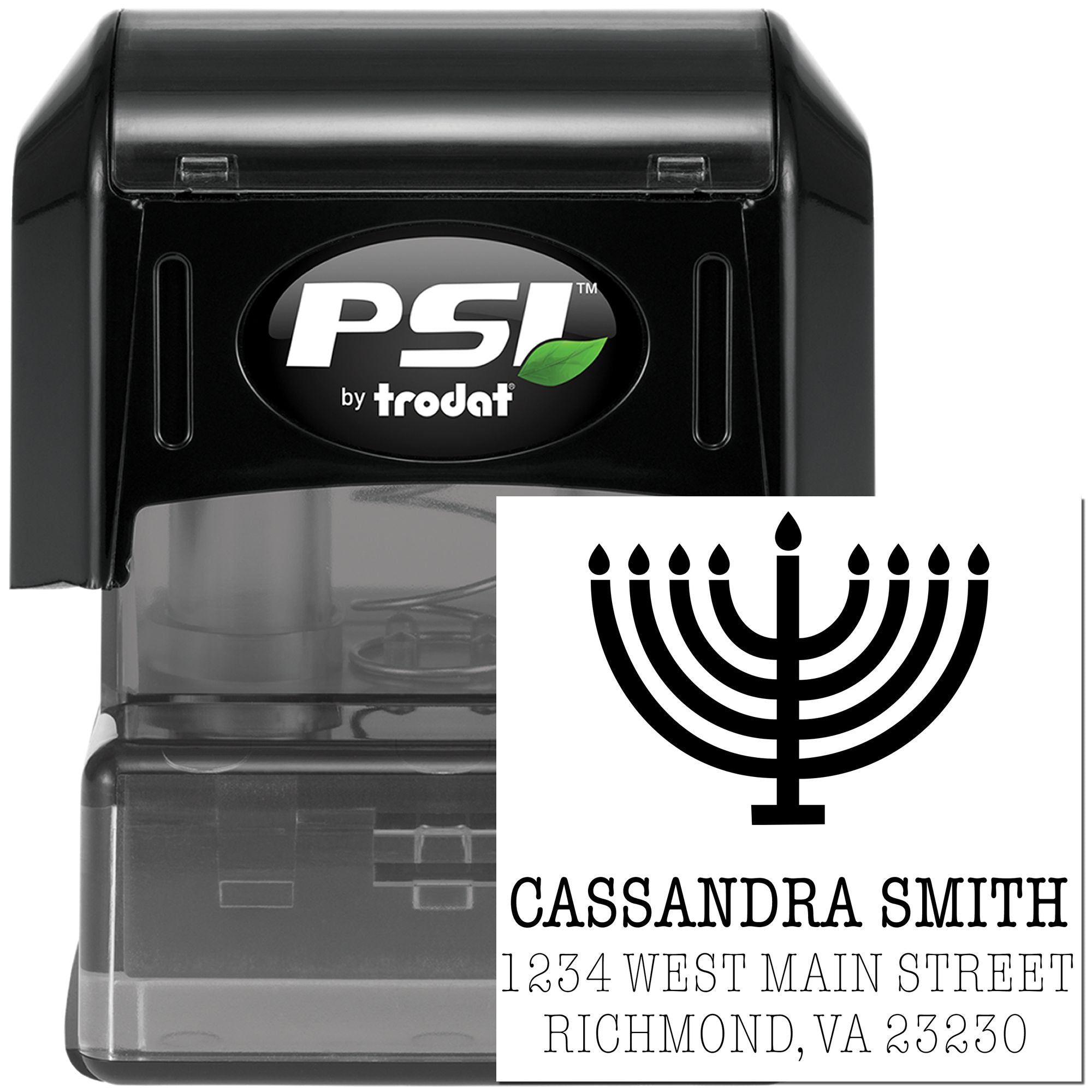 Jewish Flickering Menorah Personalized Address Stamp - Engineer Seal Stamps