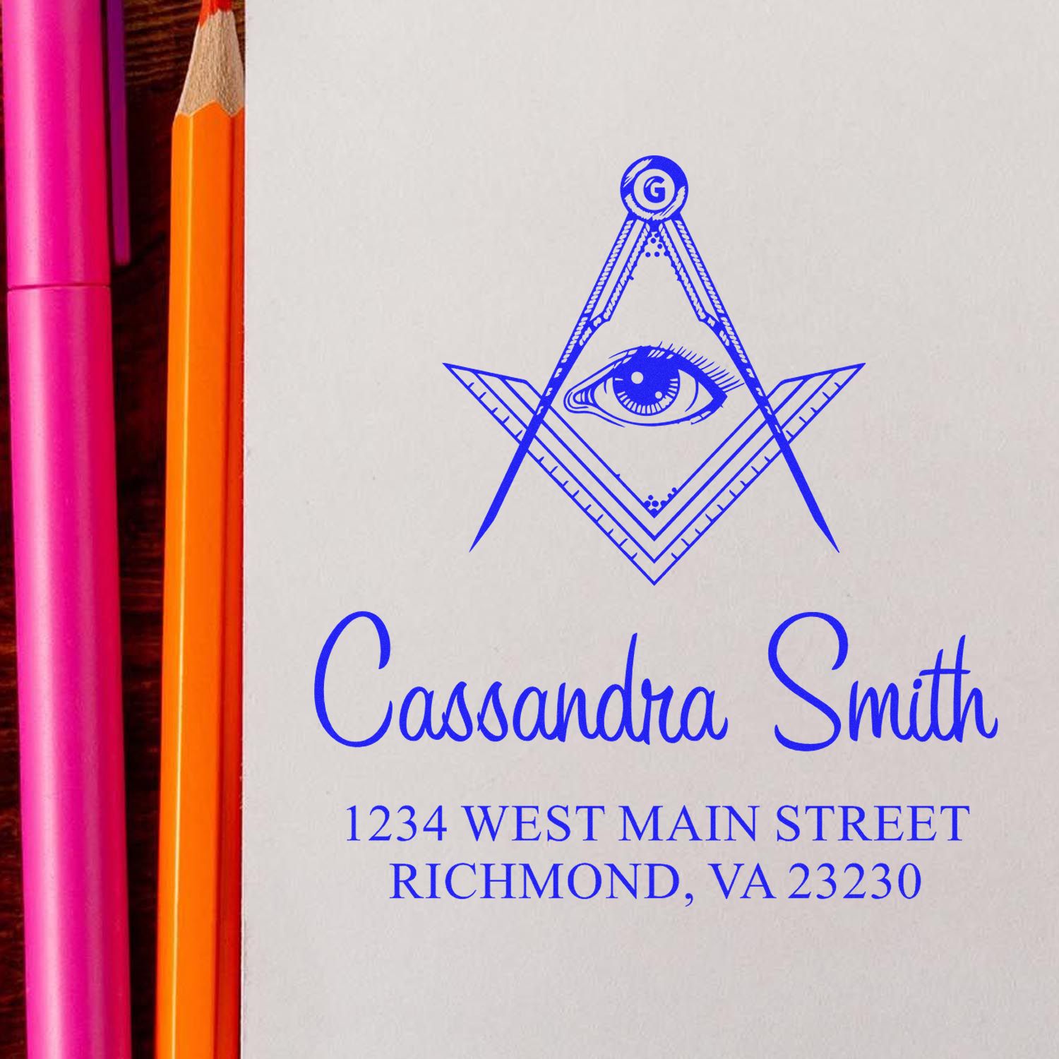 Masonic Cryptic Masonic Self-Inking Customized Return Address Stamp - Engineer Seal Stamps